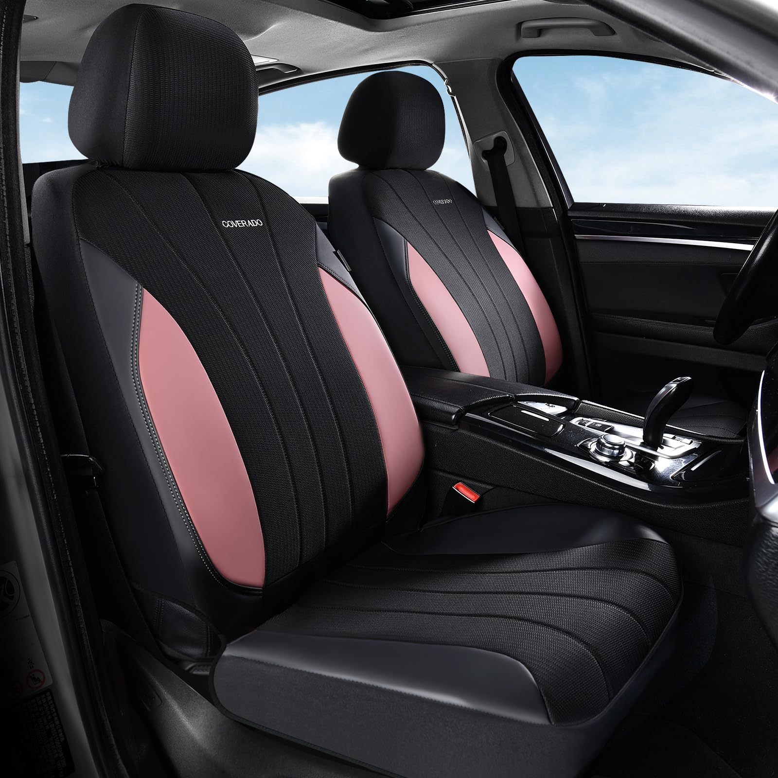 Coverado Automotive Seat Covers Front Seats, Luxury, 2-Pack, Mesh Design, Pink Driver Seat Protectors, Universal Fit for SUVs, Trucks, Sedans