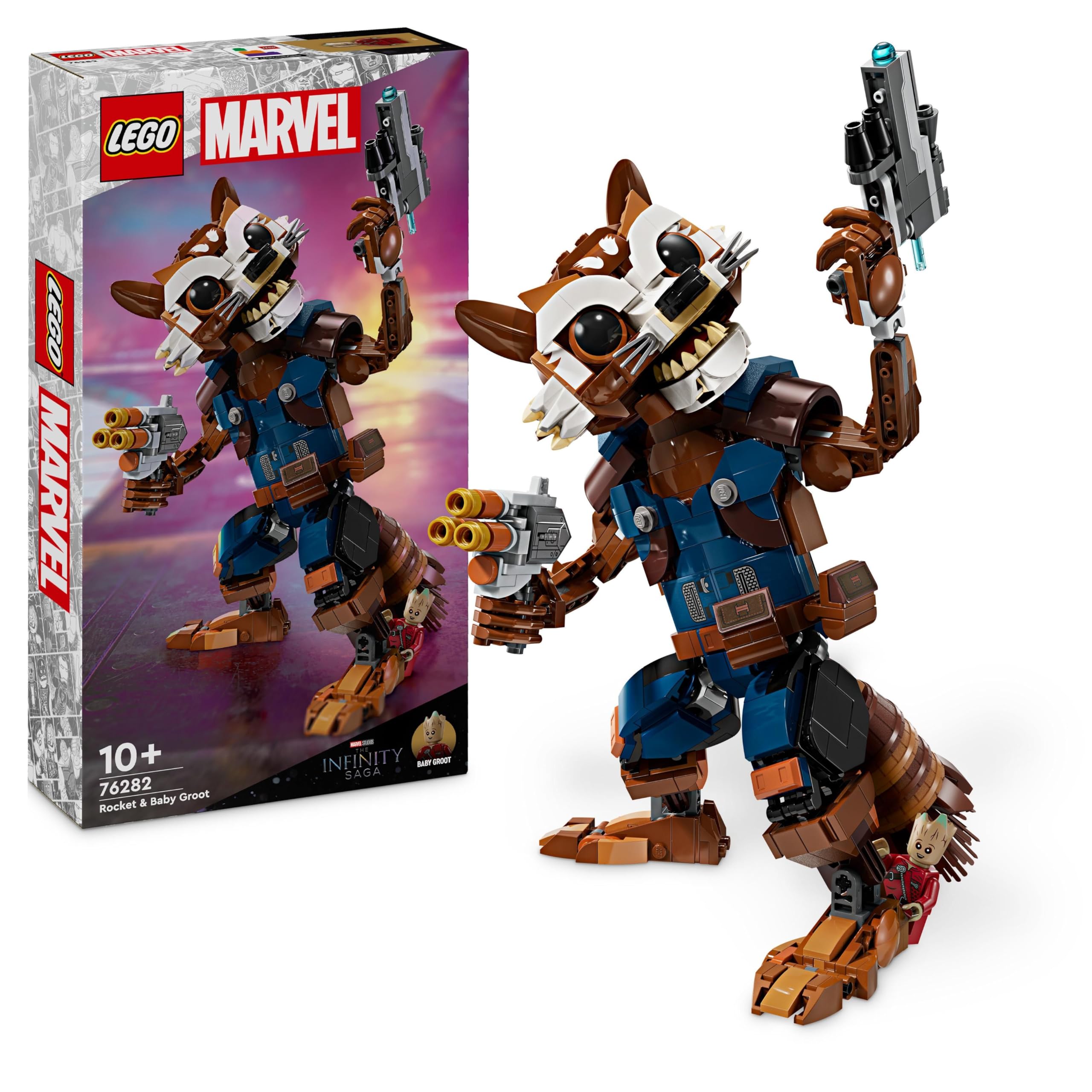 Marvel Rocket & Baby Groot, Guardians of the Galaxy Buildable Toy, Raccoon Action Figure for Kids, Boys and Girls, Posable Super-Hero Gifts 76282
