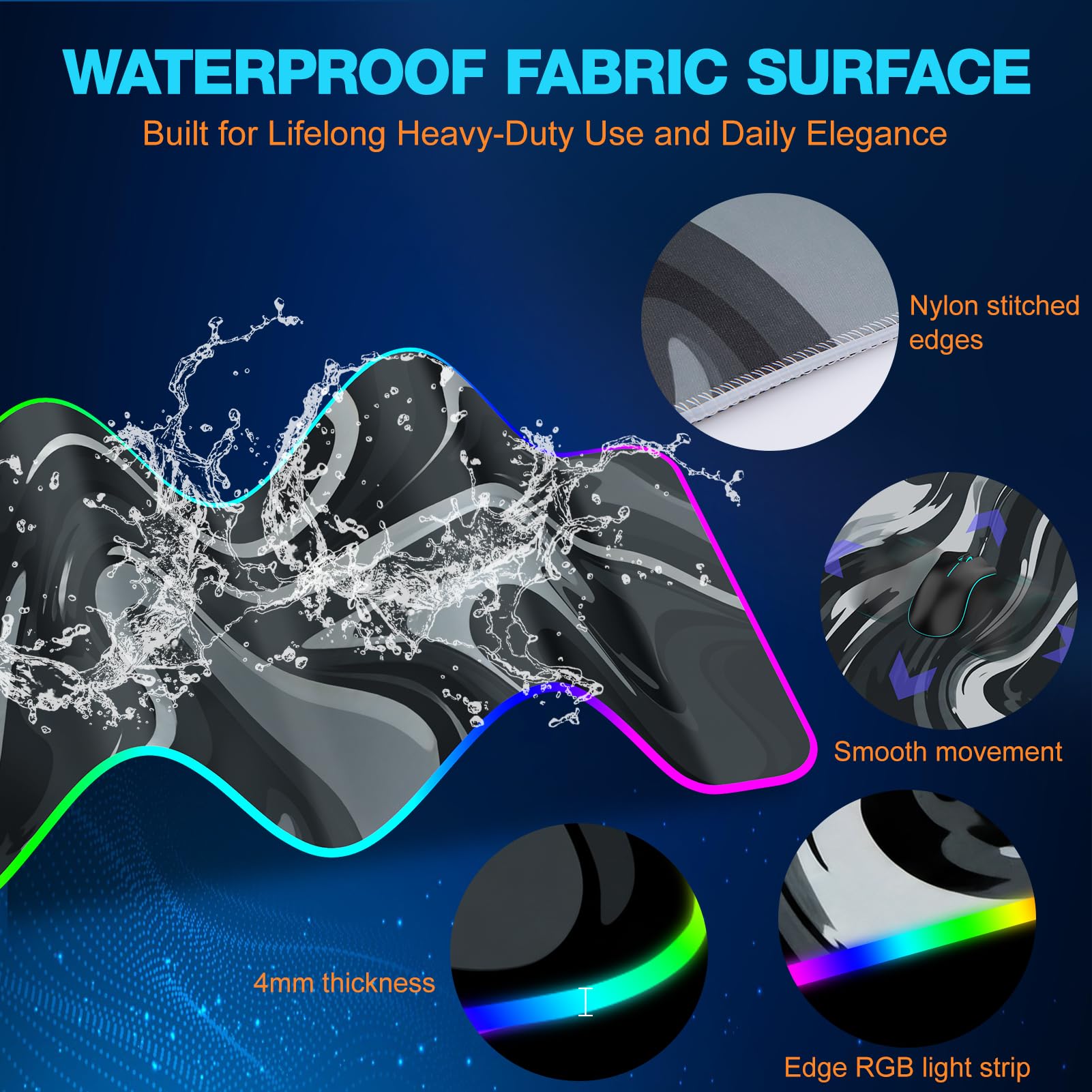 TARKARI Tappetino per mouse RGB con ricarica wireless magnetica, grande, impermeabile, 80 x 40 cm, superficie ultra liscia, base in gomma antiscivolo, tappetino da scrivania per tastiera e laptop
