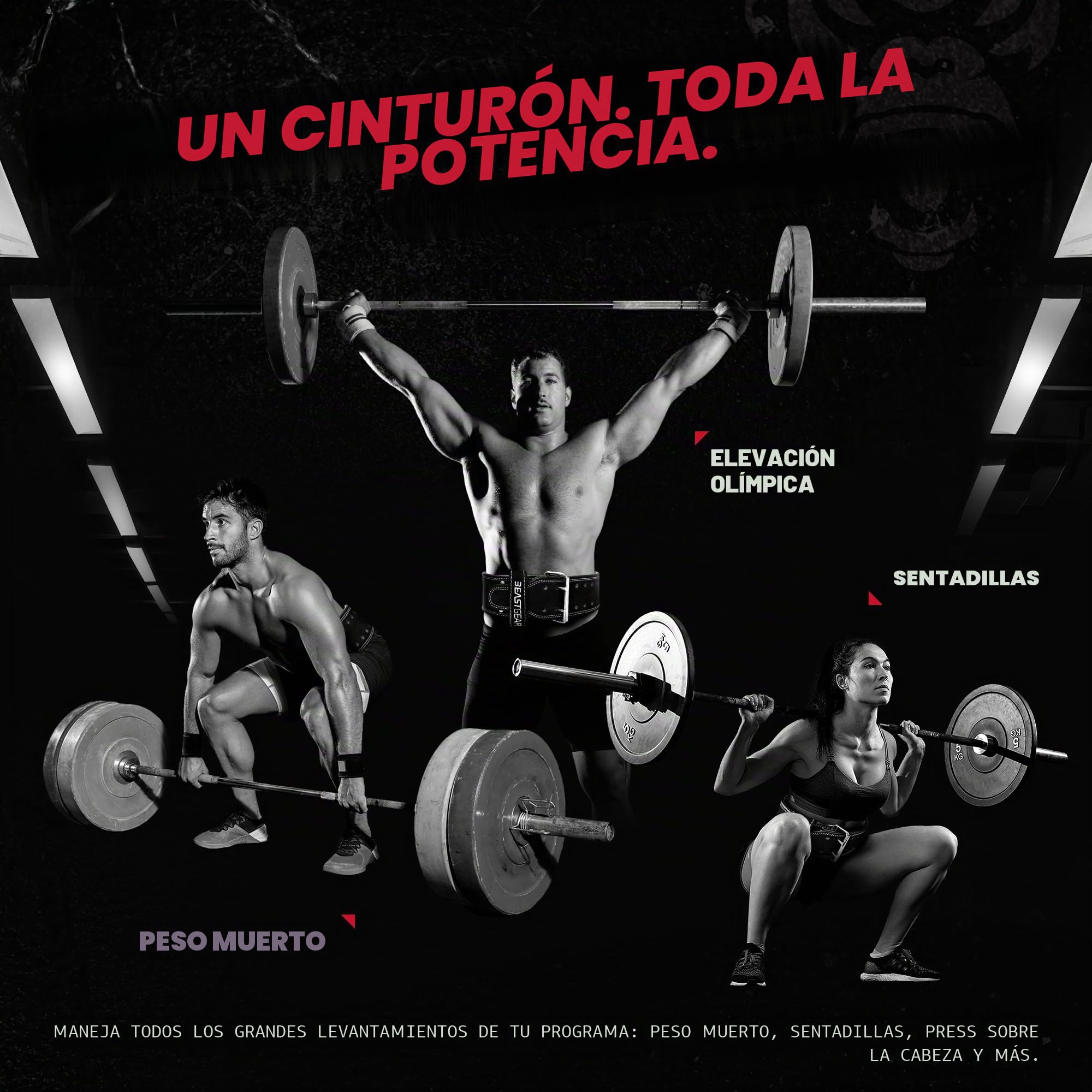 Beast Gear Cinturón Halterofilia – Cinturón Lumbar Powerlifting con Doble Hebilla – Cinturón Levantamiento de Peso de Piel Nobuck – 10 cm de Ancho y 10 mm de Grosor