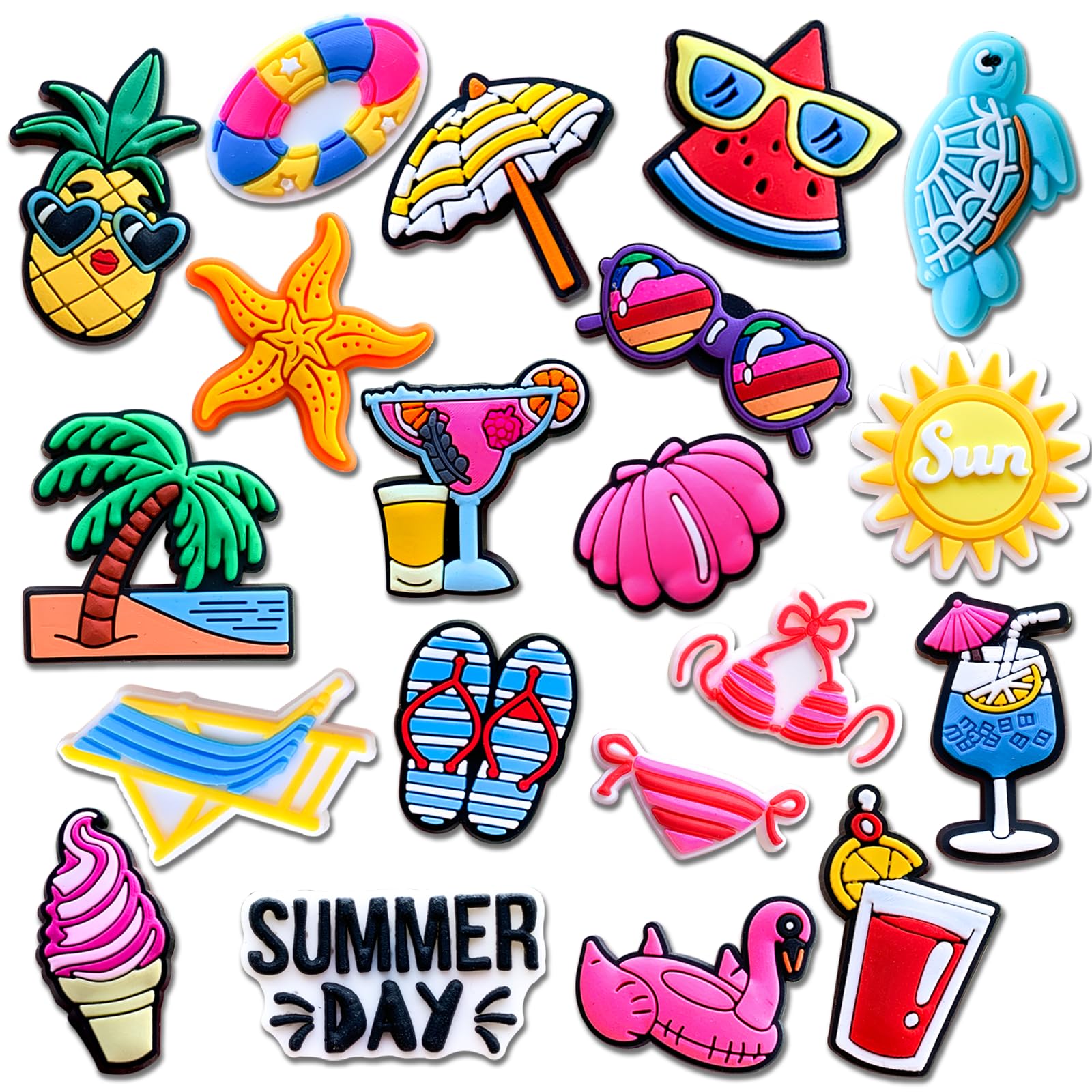 20Pcs Summer Shoe Charms for Clog Slides Sandals, Hawaii Tropical Beach Shoe Accessories for Women Adults