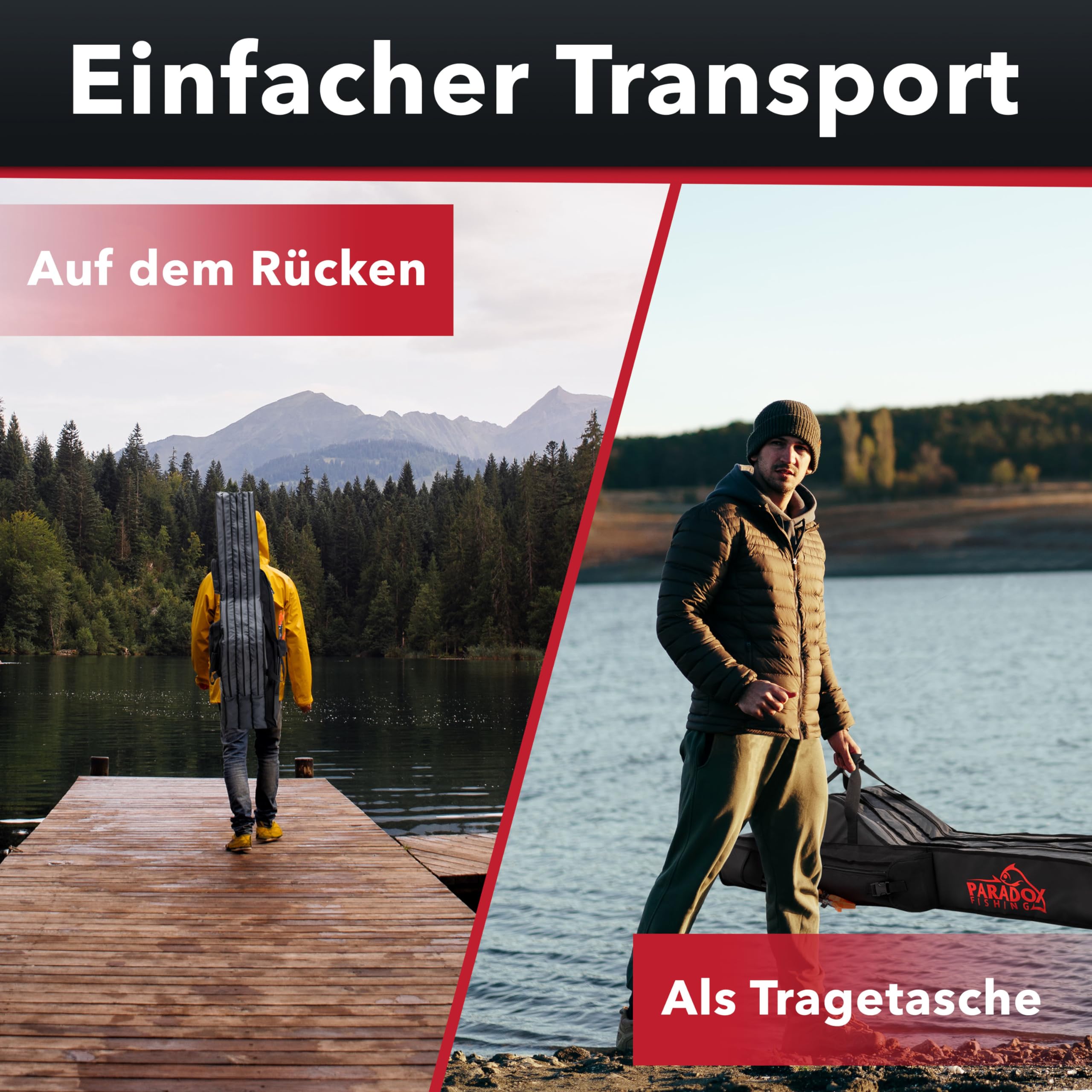 Paradox Fishing Rutentasche 2/3/4 Fächer I 120cm/130cm/150cm/160cm/190cm I Angeltasche Rutentasche Rutenfutteral Angeltasche - Angelrutentasche - 4