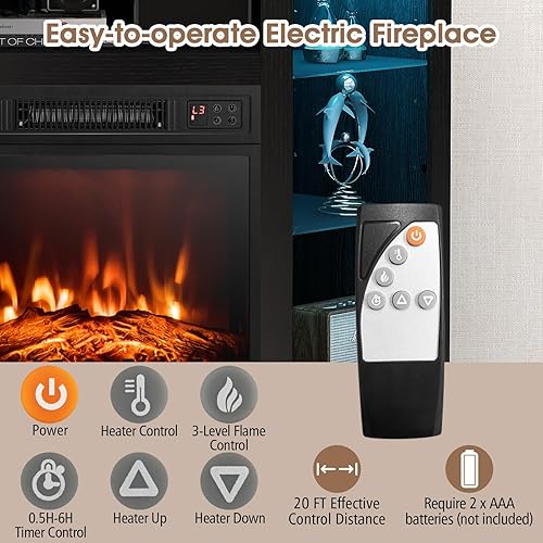 Miniatura 4 de GOFLAME Soporte de TV con chimenea de esquina con luces LED para televisores de hasta 50 pulgadas, moderno centro de entretenimiento con chimenea