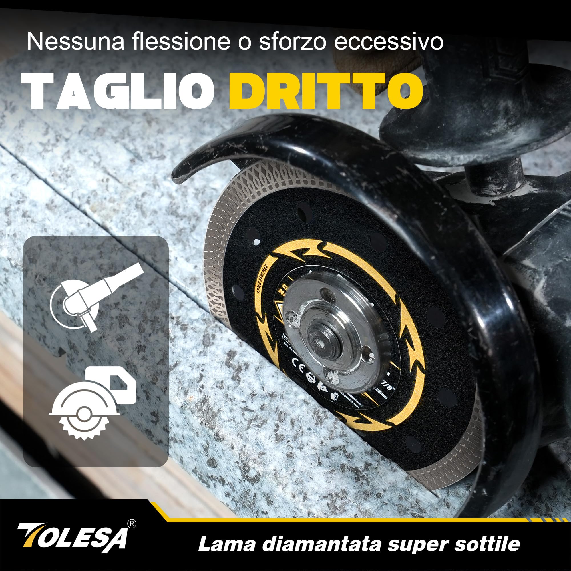 TOLESA Disco Diamantato 125 mm, Disco da Taglio Extra Sottile per Piastrelle, Ceramica, Marmo e Granito, Per Taglio a Secco o ad Acqua, Foro 22,23 mm con Anelli Adattatori 20 mm & 16 mm (Set da 3)