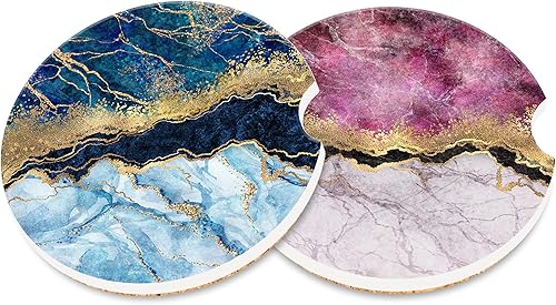 Miniatura 8 de Portavasos de automóvil con mandala bohemio azul y morado para portavasos de automóvil, diseño floral de mandala, rosa, azul, posavasos de cerámica