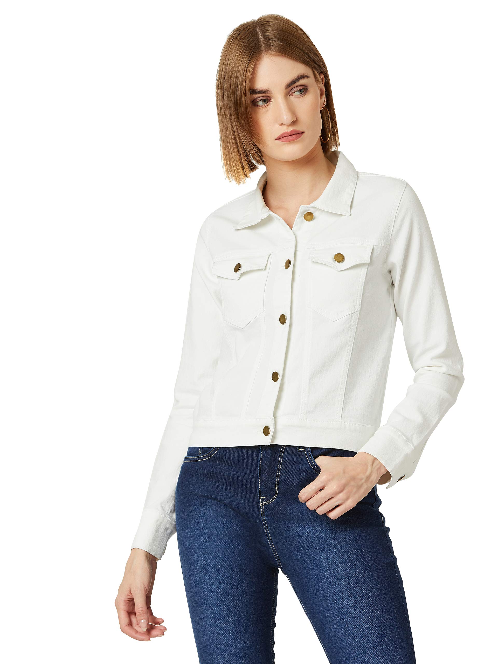 miss chase Women's White Collared Neck Full Sleeves Denim Solid Cropped Jacket-picture-15