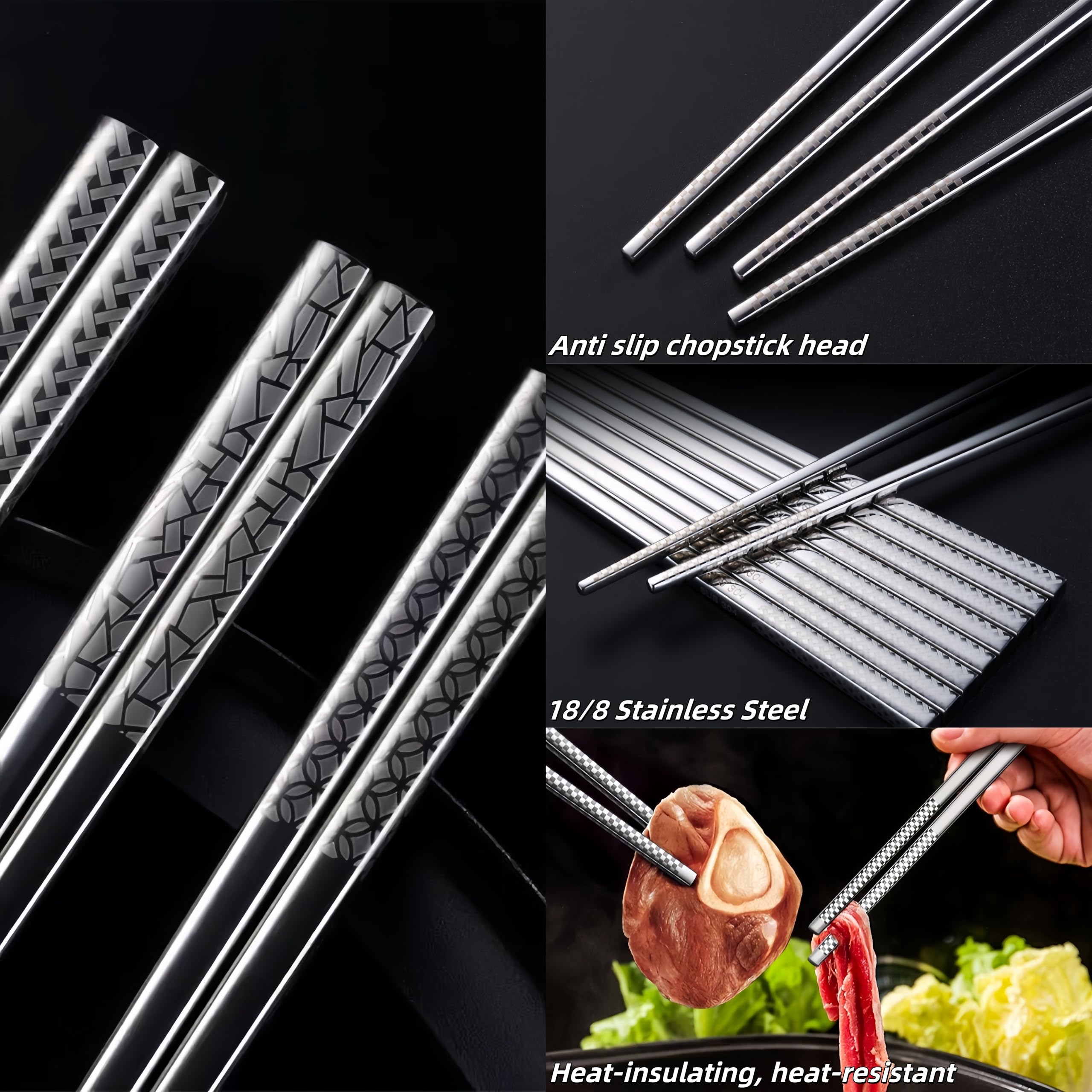 5 Pair Metal Chopsticks Reusable 18/8 Stainless Steel Chopsticks Set — Amazon image 3