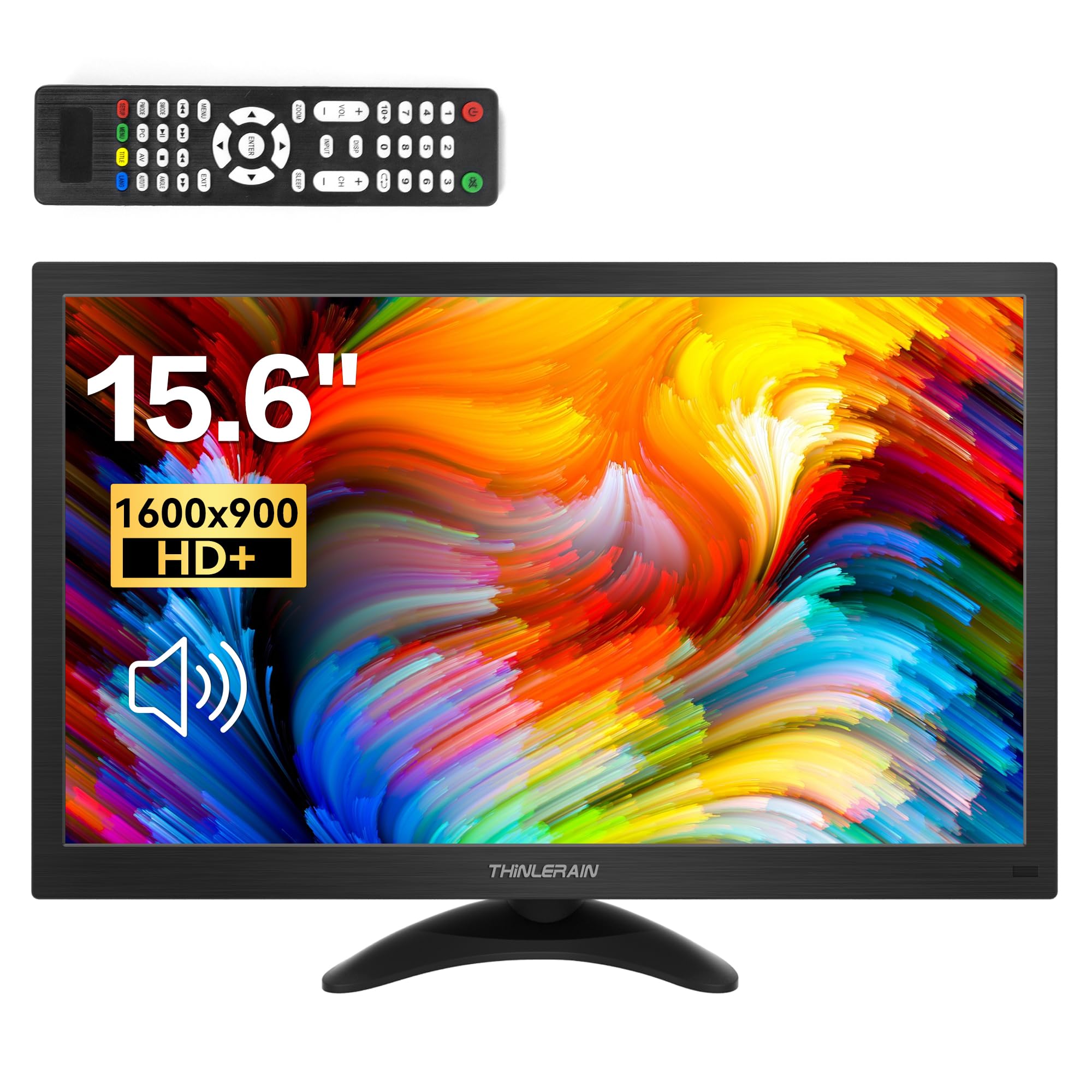 Thinlerain 15.6 Inch Computer Monitor 1600x900 Small PC Monitor with HDMI VGA AV BNC USB Ports, 60Hz, 5Ms, VESA, Remote Control, Mini Display Built-in