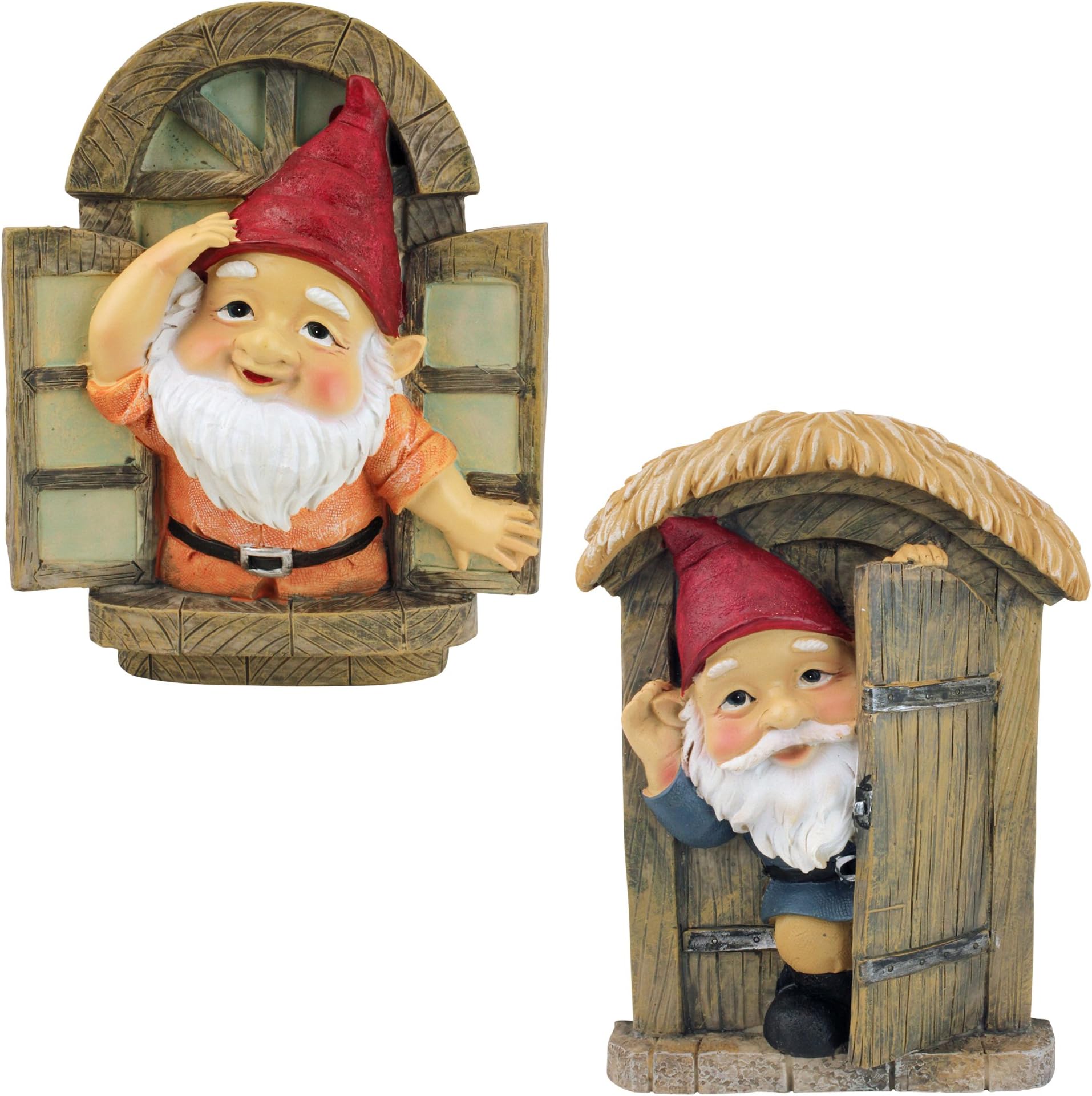Garden Gnome Statue - Knothole Welcome Gnomes - Gnome Tree Door & Window Set - Fairy Garden - Gnome Village