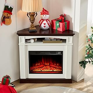 Corner Electric Fireplace with Mantel, TV Stand with Storage & Bookshelv...