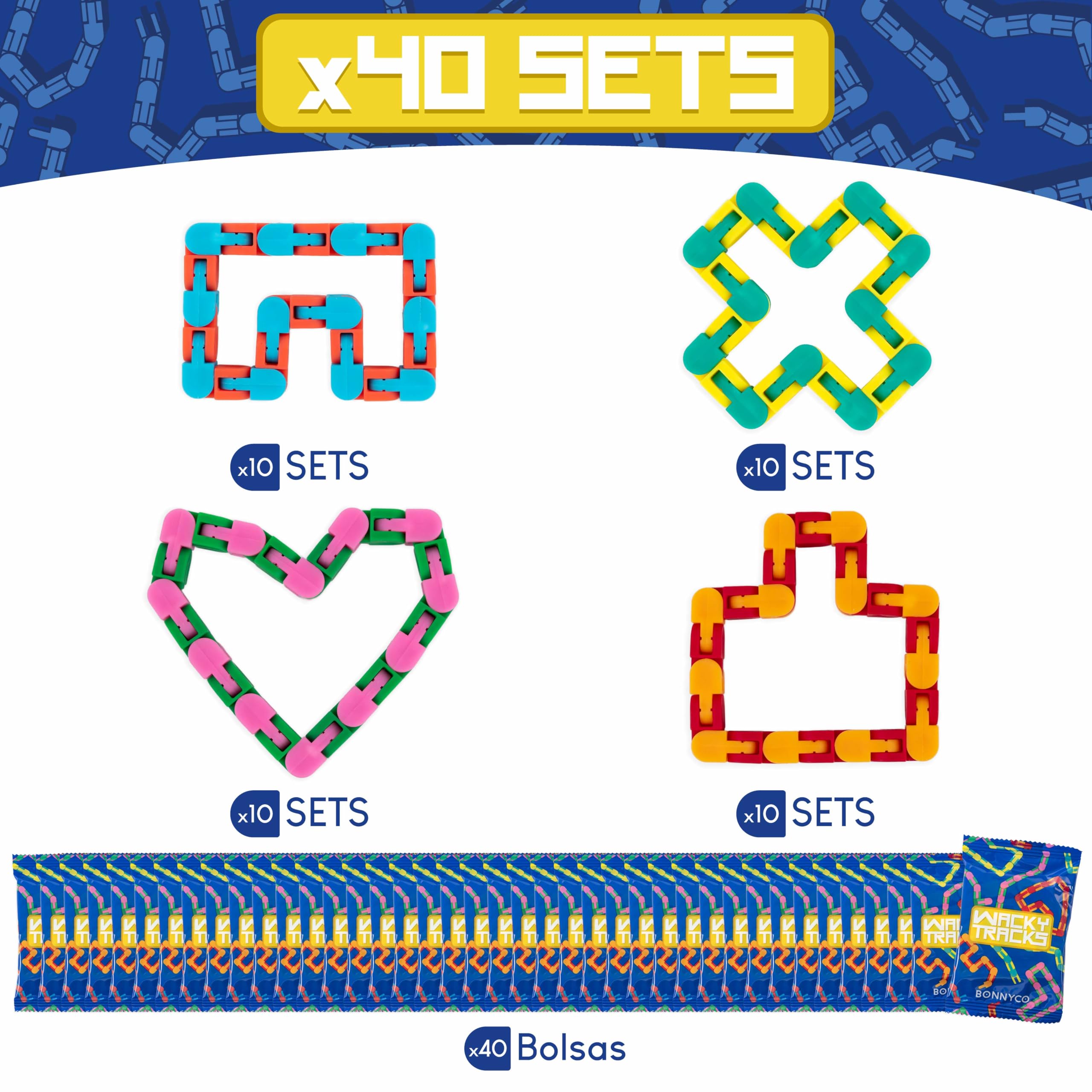BONNYCO Wacky Tracks Pack 40 Juguetes Sensoriales de 3 a 12 Años. Regalos para Niños Cumpleaños Colegio en Bolsas Sorpresa, Detalles Infantiles para Invitados y Juegos Antiestrés