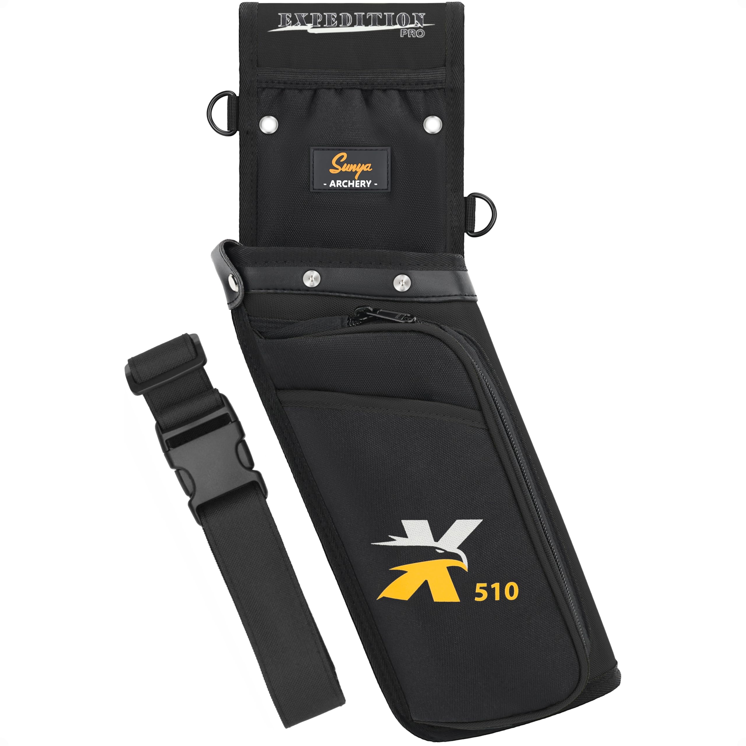 SUNYA Archery Hip Arrow Quiver. Includes Handy Pockets and Nylon Belt. Fit for Compound Bow and Recurve Bow Practice (Black, Right)