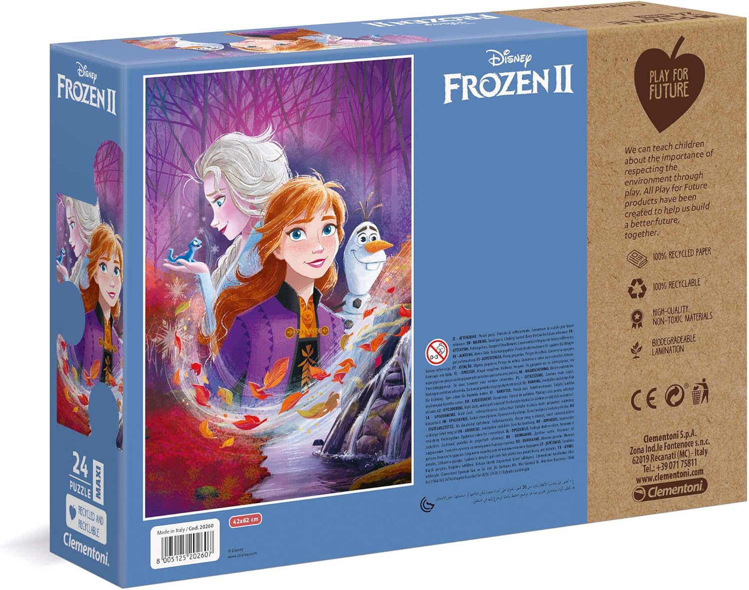 Clementoni - 20260 - Disney Frozen 2-24 Maxi Pieces - Made in Italy - 100% Recycled Materials, Jigsaw Puzzle for Kids