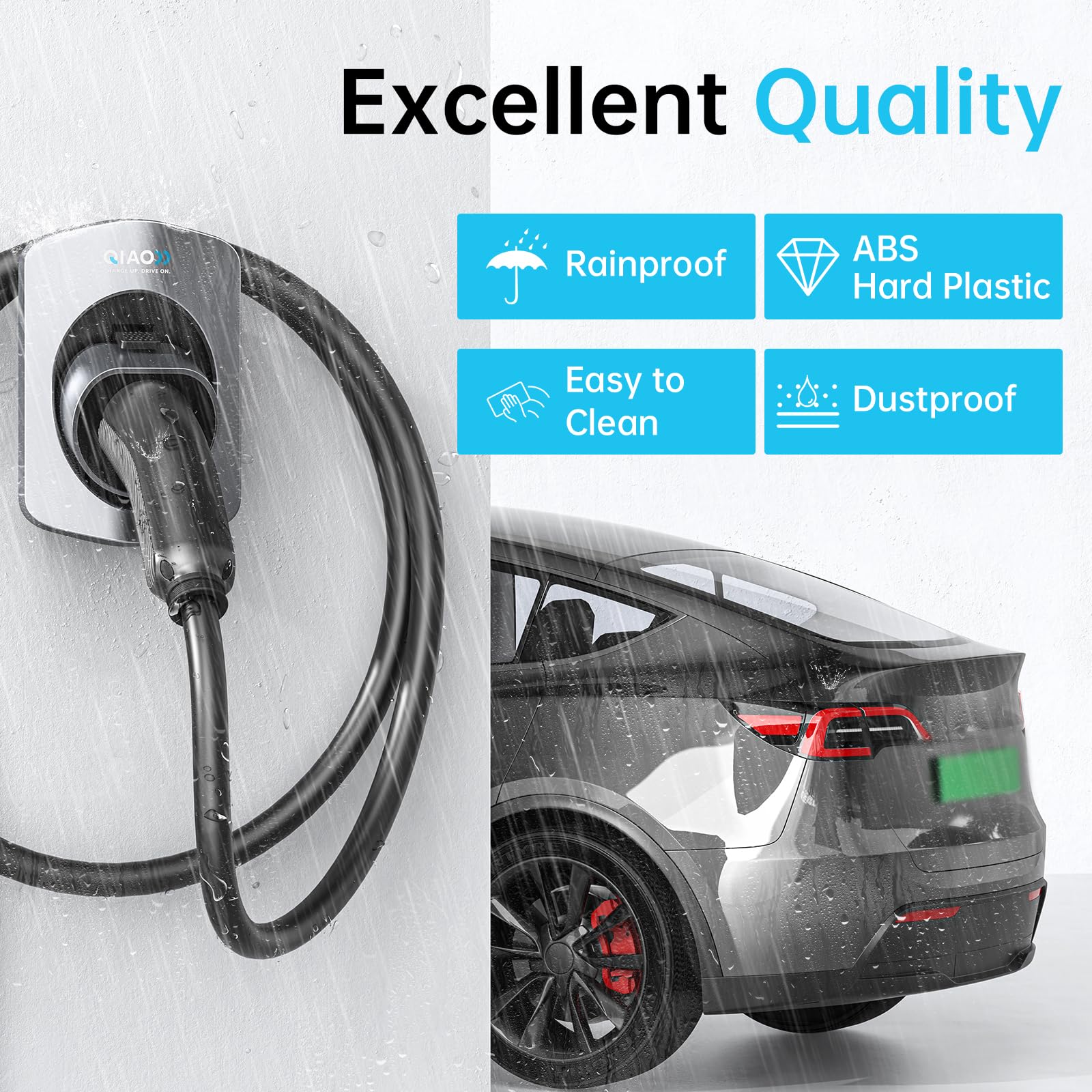 QIAO Uchwyt na ładowarki EV typ 2, organizujący kabel ładujący do montażu na ścianie dla samochodów elektrycznych z wtykami typ 2 IEC 62196-2, ścienne pudełko do zarządzania przewodem ładującym