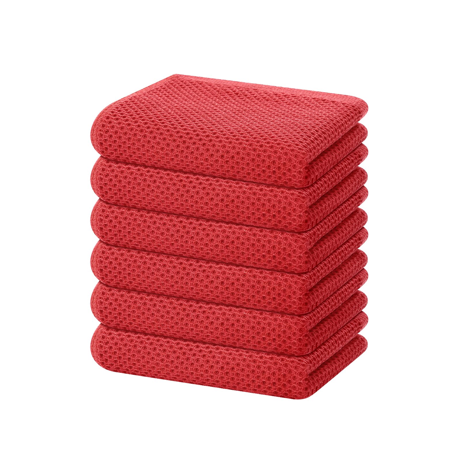 Homaxy 100% Cotton Waffle Weave Kitchen Dish Towels 6-Pack, Brick Red