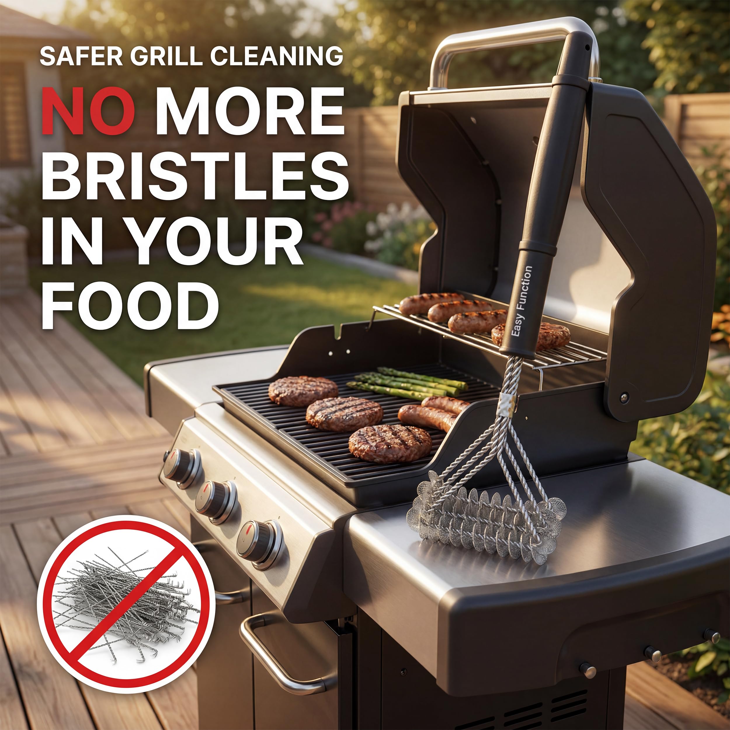 Spazzola per griglia facile da usare, senza setole – 100% sicura spazzola per barbecue e griglie – migliore spazzola e raschietto per la pulizia di porcellana, acciaio inox e griglie Weber