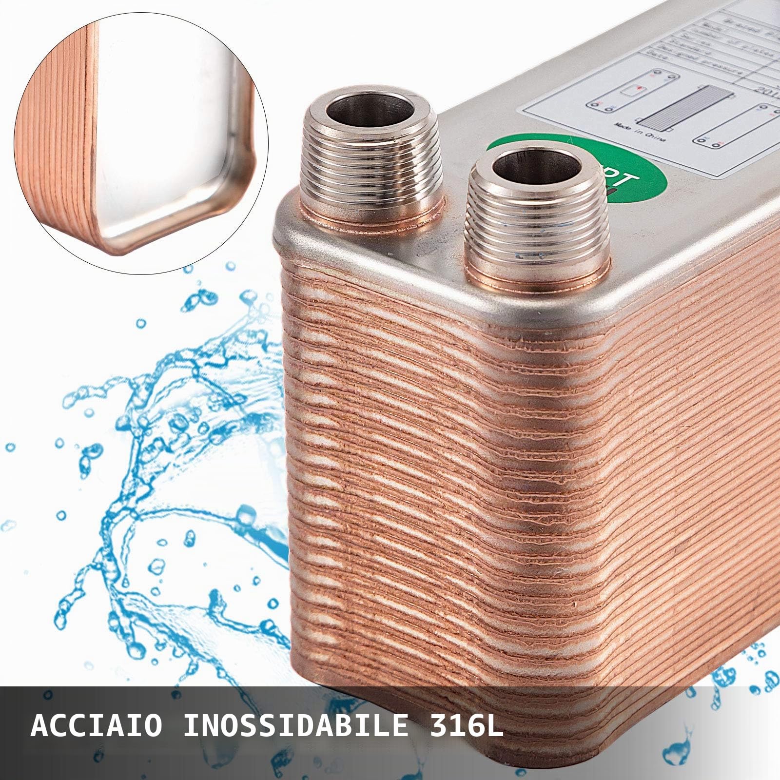 VEVOR Scambiatore di Calore 40 Piastre Scambiatore di Calore per Riscaldamento EATB12 Scambiatore di Calore Piastre in Acciaio