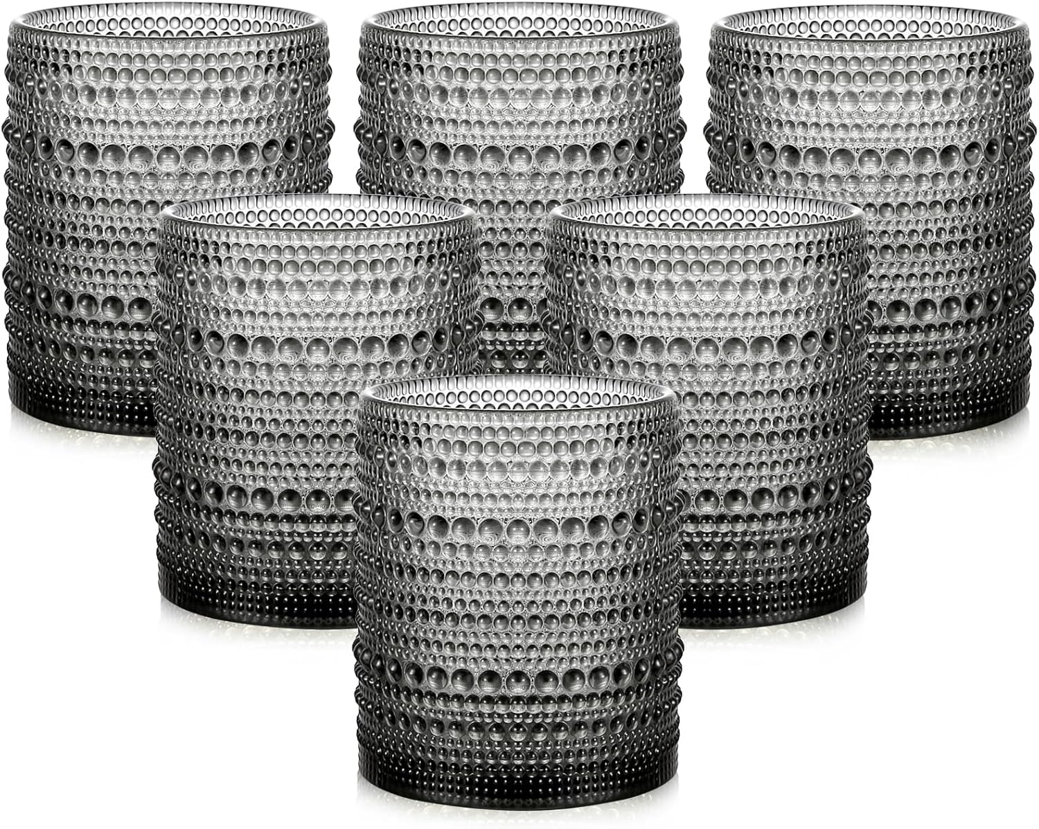ZMOWIPDL Vintage Glassware Drinking Glasses Set of 6,12 oz Hobnail Glass Cups,Embossed Green Water Tumbler,for Beer,Cocktail,Whiskey,Juice and Various Mixed Drinks- 1 Cleaning Brush