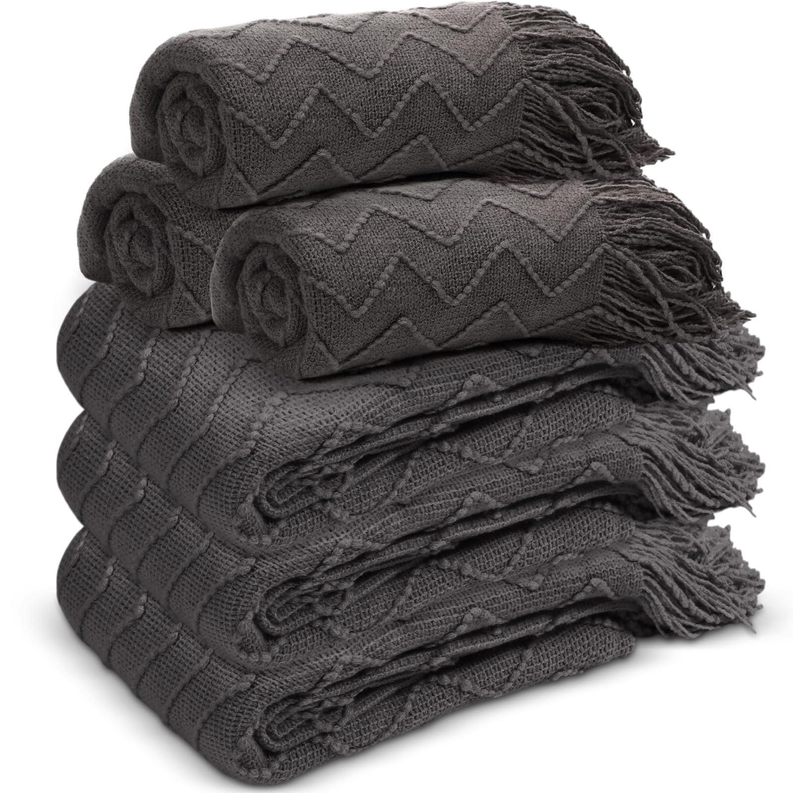 Buryeah 6 Pack Boho Knitted Throw Blankets with Tassels 50 x 60 Inch Soft Warm Rhombus Textured Blankets Bulk for Wedding Guests Christmas Birthday