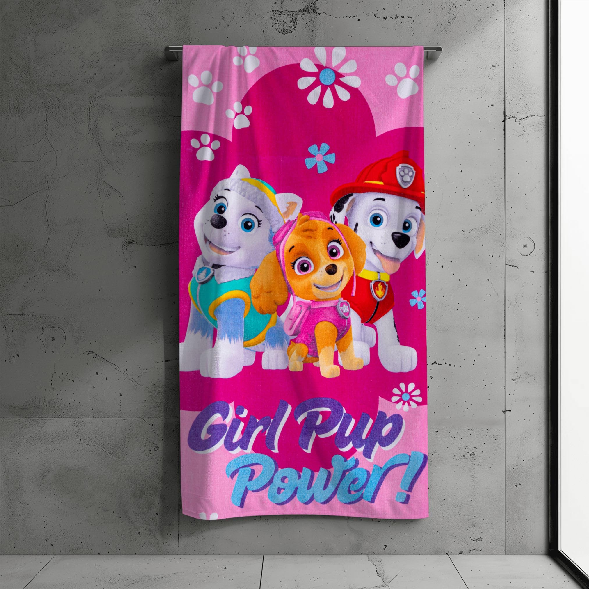 PAW PATROL Ręcznik kąpielowy dla dzieci, ręcznik plażowy, 70 x 140 cm, 100% bawełna, miękki, chłonny, z Chase, Skye, Marshall, Everest, dla dziewcząt i chłopców, kolor różowy