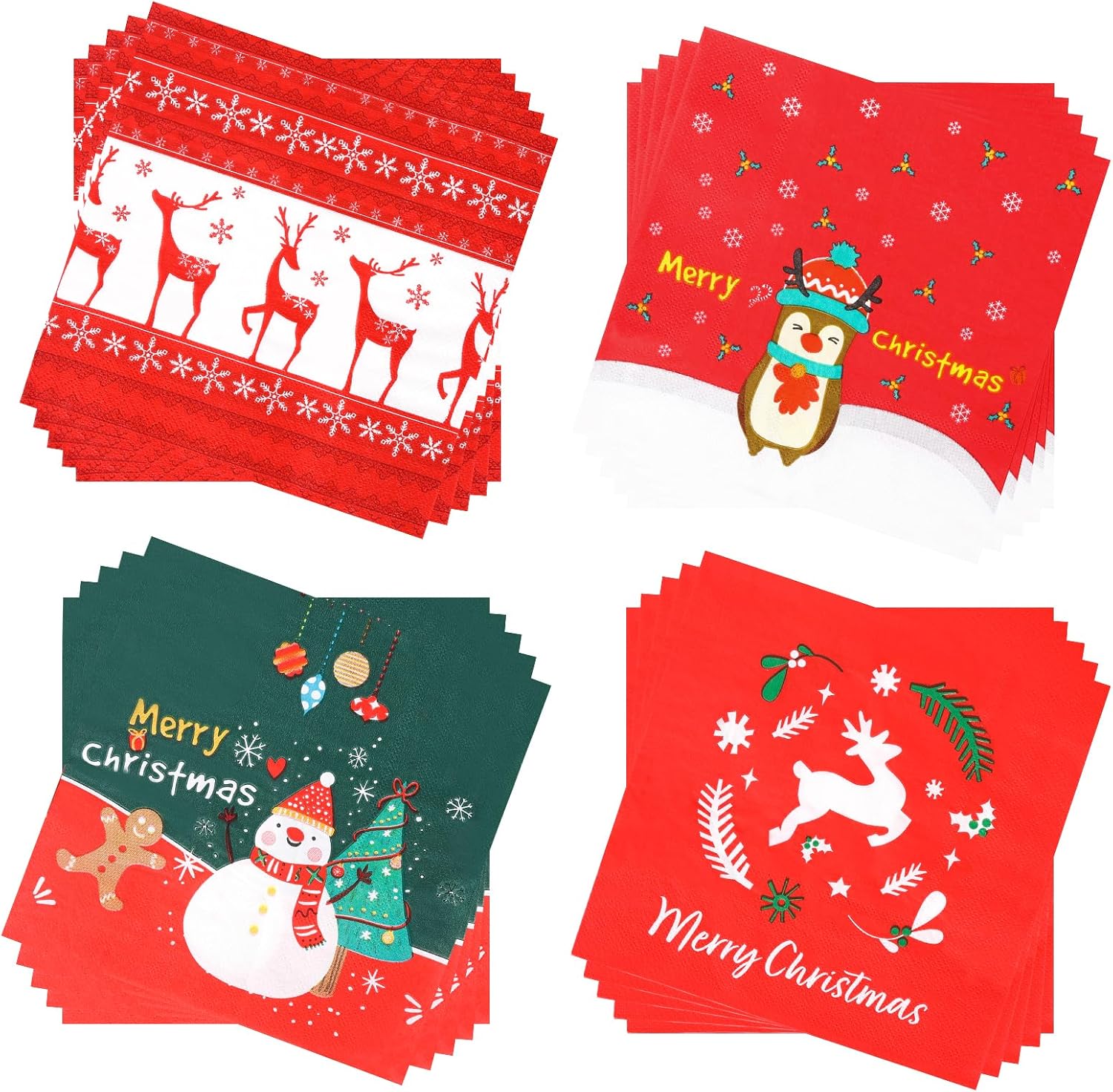 Gukasxi 80 Pack Christmas Party Paper Napkins Snowman Elk Christmas