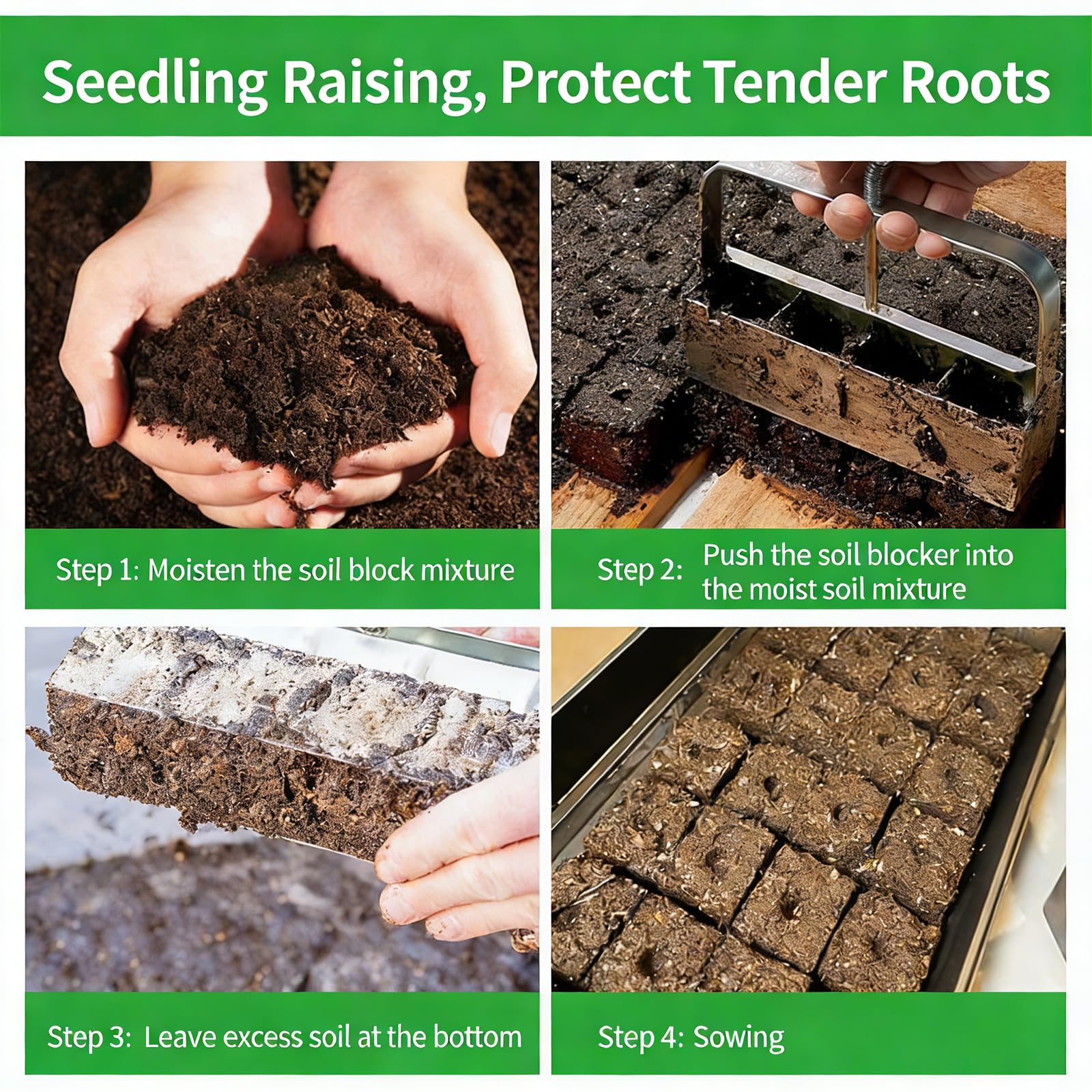 Fabricante de bloques de suelo para jardineros domésticos para comenzar el crecimiento de manera eficiente, incluyendo múltiples tamaños de molde, máquina de pellets de tierra para arbustos