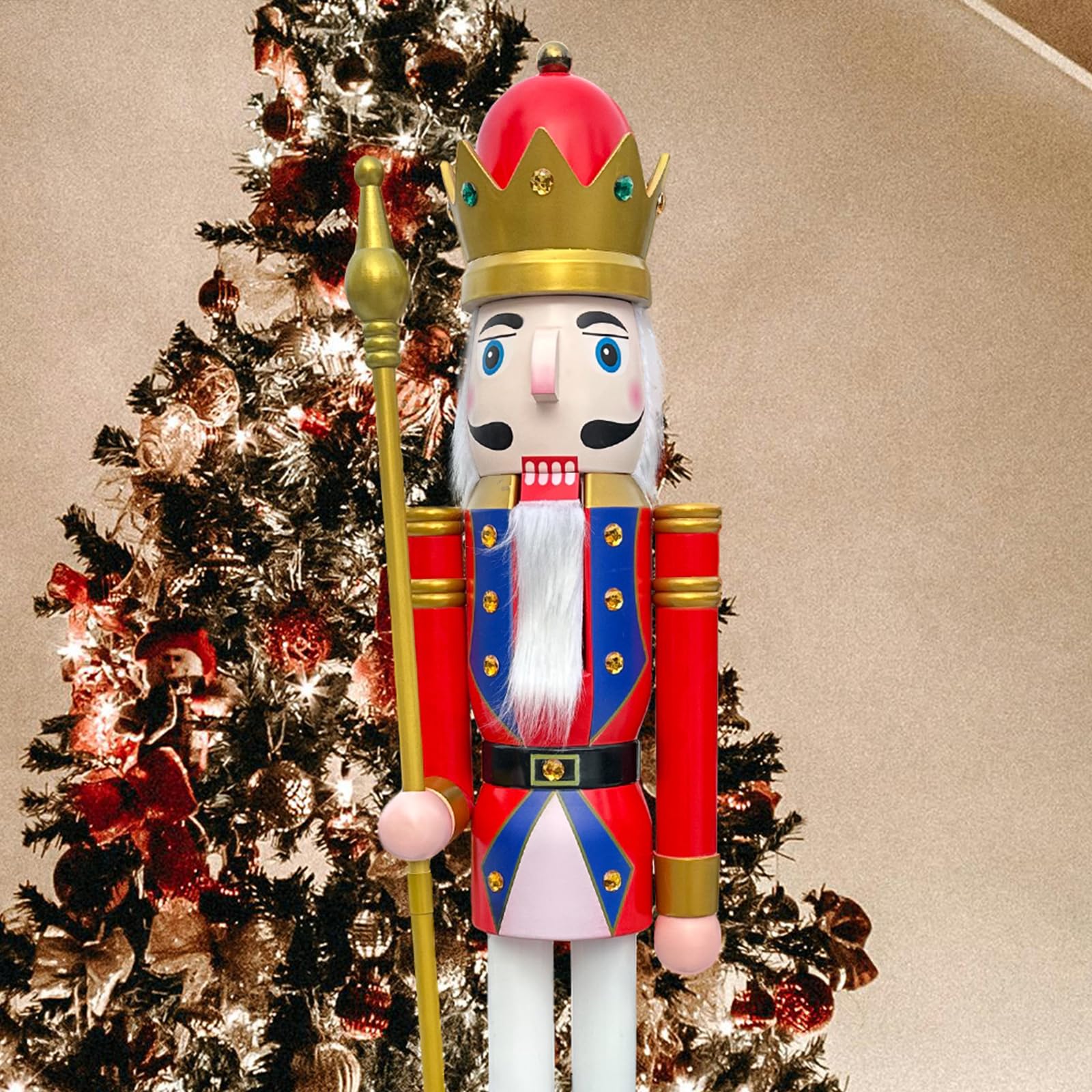 Ecom-Cdl King Red K20 Cdl 150Cm 60" 5Ft Tall Life-Size Large/Giant Red Christmas King On Stand Holds Golden Scepter For Indoor Outdoor Xmas/Event/Ceremonies/Commercial Decoration(5 Feet, )