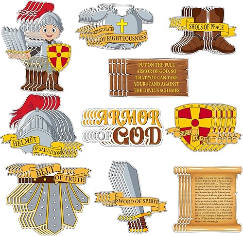 50 piezas de recortes de armadura de Dios para niños, libros de la Biblia, religiosos VBS tablón de anuncios para escuela dominical, decoración de