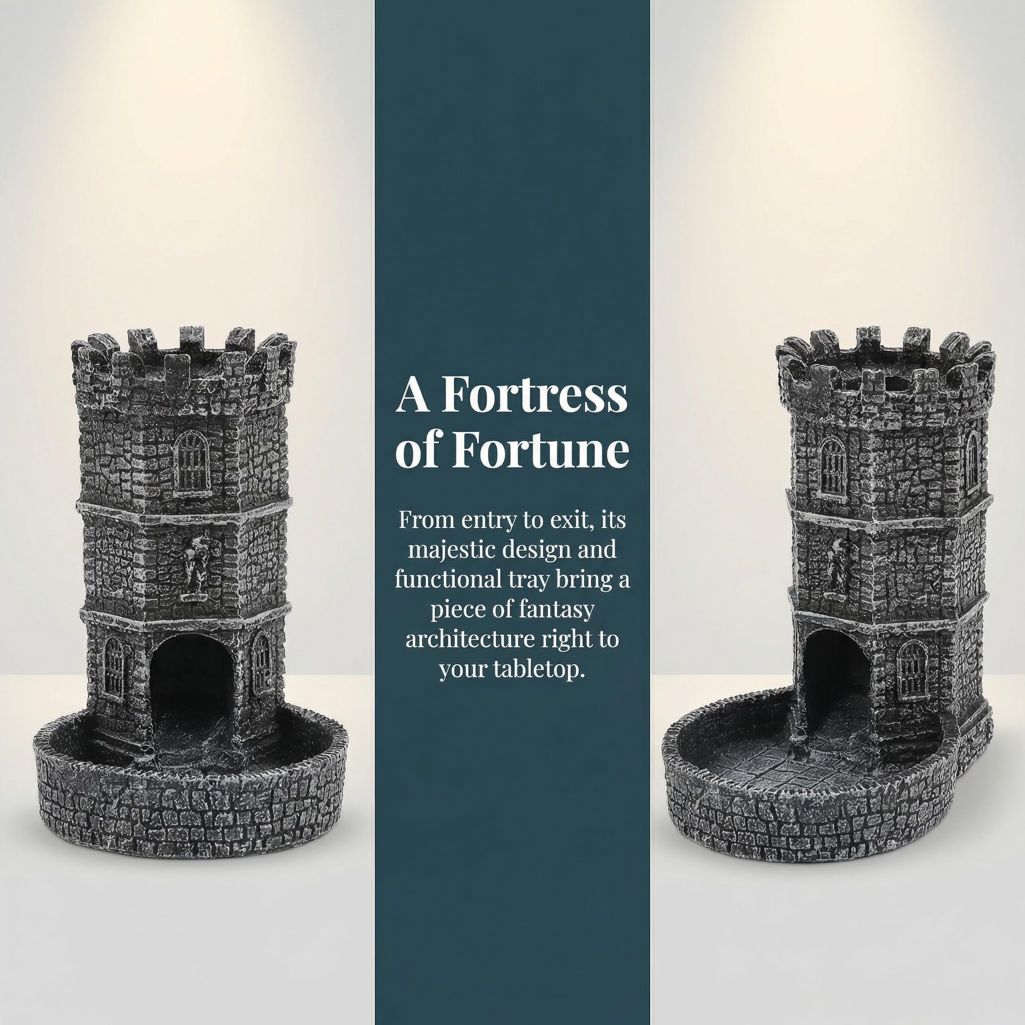 Torre de dados de castillo con bandeja, torre rodante de dados DND y bandeja para Dungeons and Dragons para juego de mesa, D&D y RPG, MTG