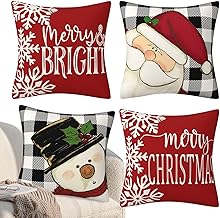 almofada Natal, decorações Natal, almofada Natal | 45 x 45 cm, conjunto 4 decorações Natal, guirlanda boneco neve, árvore Papai Noel, decoração férias, capa almofada para sofá casa Unniq