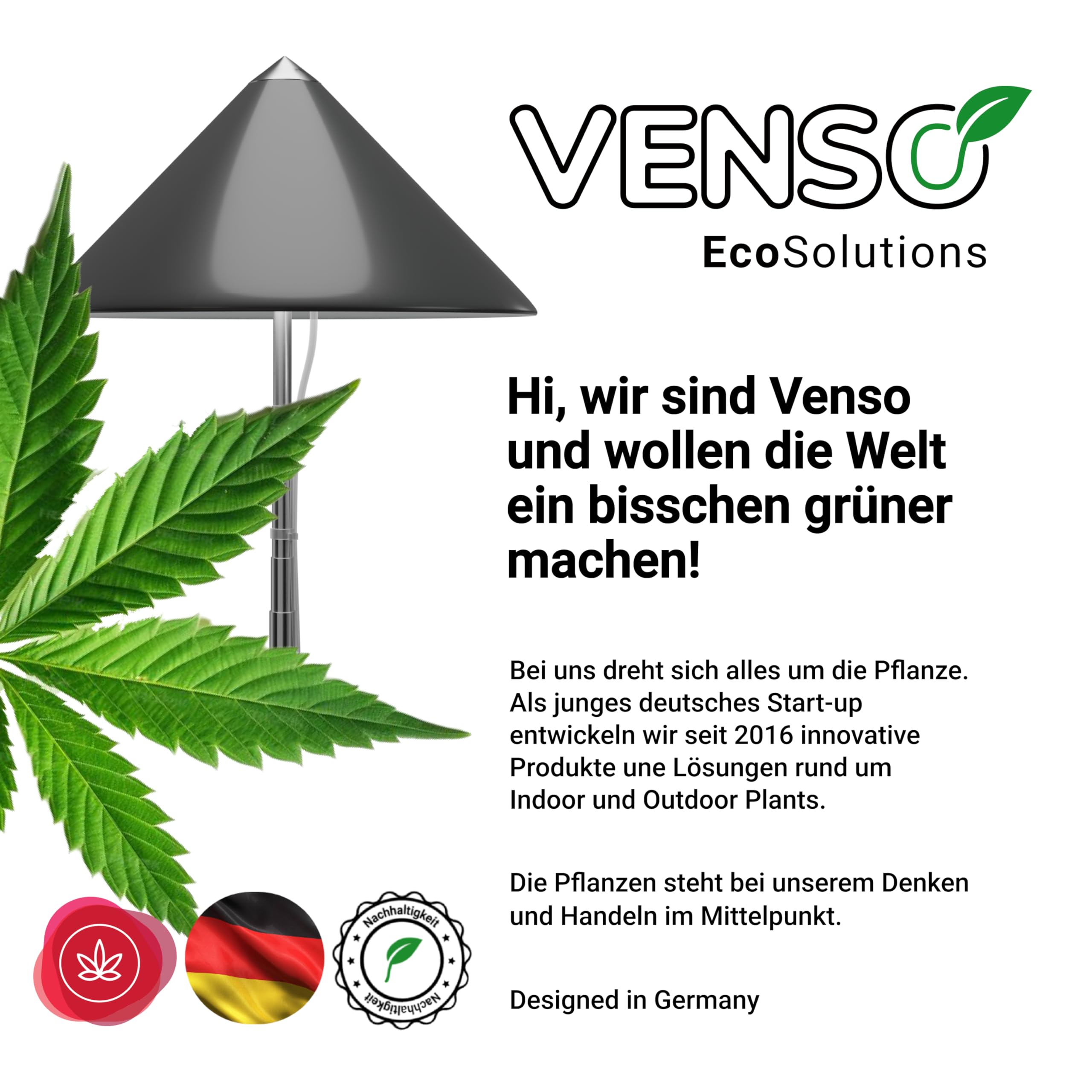 VENSO LED Pflanzenlampe Vollspektrum CANNA SUNLiTE, 30W Parus Grow Light, Ausziehbarer Teleskopstab bis 170cm, Ideal für 1-2 Cannabis Pflanzen, Indoor Anzucht, 4000K, IP54, EU-Stecker