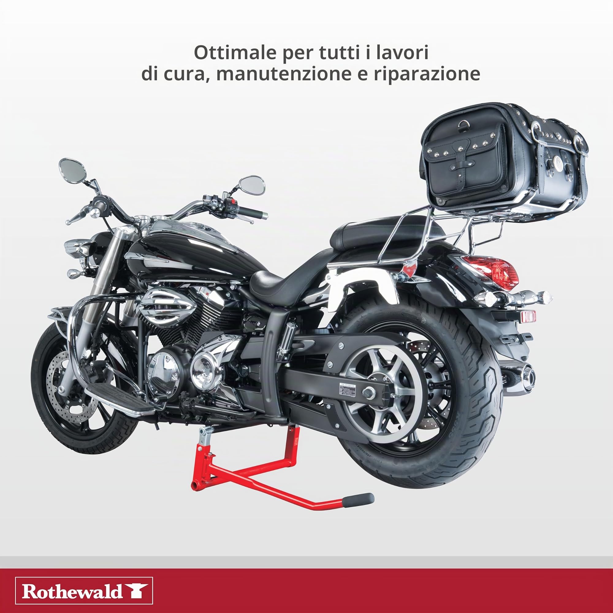 Rothewald Sollevatore per moto con doppio telaio sollevatore moto per lavori di cura, manutenzione e riparazione, supporto moto per larghezza massima del telaio 40 cm