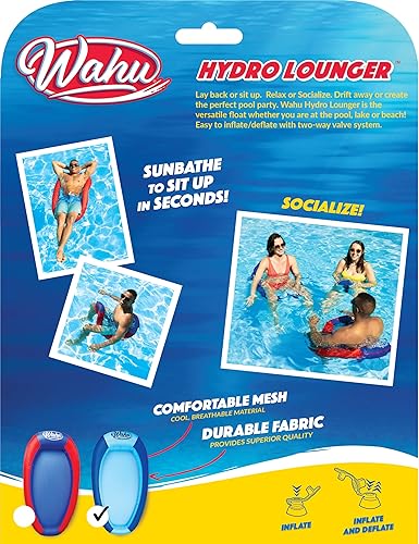 Miniatura 5 de WAHU Hydro Lounger - Flotador versátil para tomar el sol, tumbona inflable para playa y piscina con válvula de infladodesinflado, azulazul claro