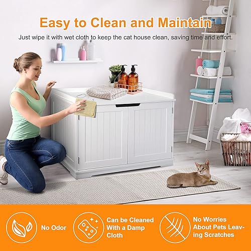 Miniatura 8 de Caja de arena para gatos, caja de arena oculta para gatos, caja de arena para muebles, mesa de casa para gatos, mesita de noche con almohadilla para