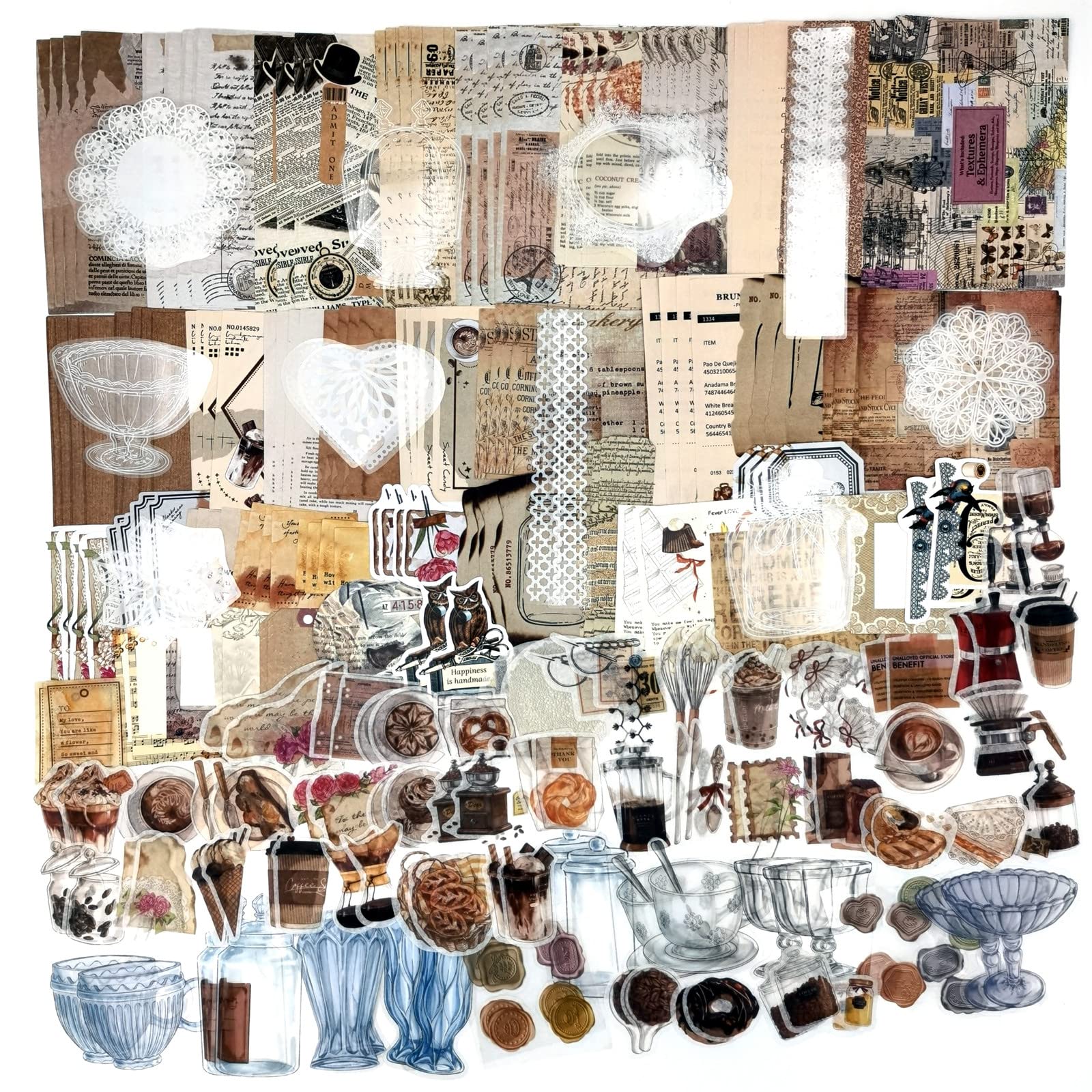Esweny 260PCS Vintage Journaling Scrapbooking Supplies Scrapbook Sticker Paper Ephemera Pack for Junk Journal Planners Collage Craft Notebooks Album (