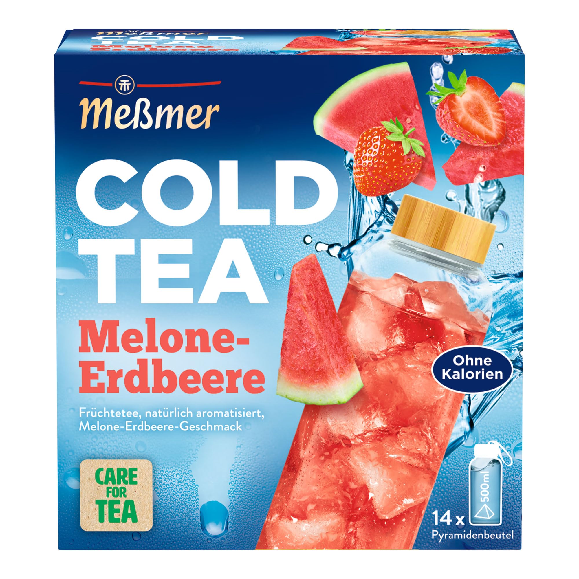 Meßmer Cold Tea Melone-Erdbeere | Früchtetee | Kaltaufguss | ohne Zuckerzusatz | 14 Pyramidenbeutel