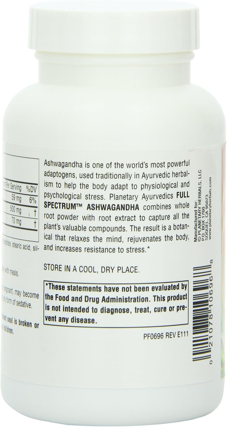 Planetary Herbals Ashwagandha Full Spectrum by Planetary Ayurvedics 570mg, Rejuvenating Tonifier