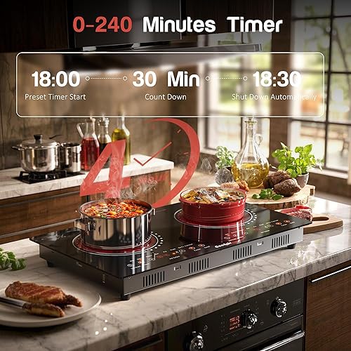 Vista 2 de Placa de cocina eléctrica de 2 quemadores - 24 pulgadas (60 x 35 cm) Estufa eléctrica integrada y de sobremesa, cocina de cerámica de 120 V con 2