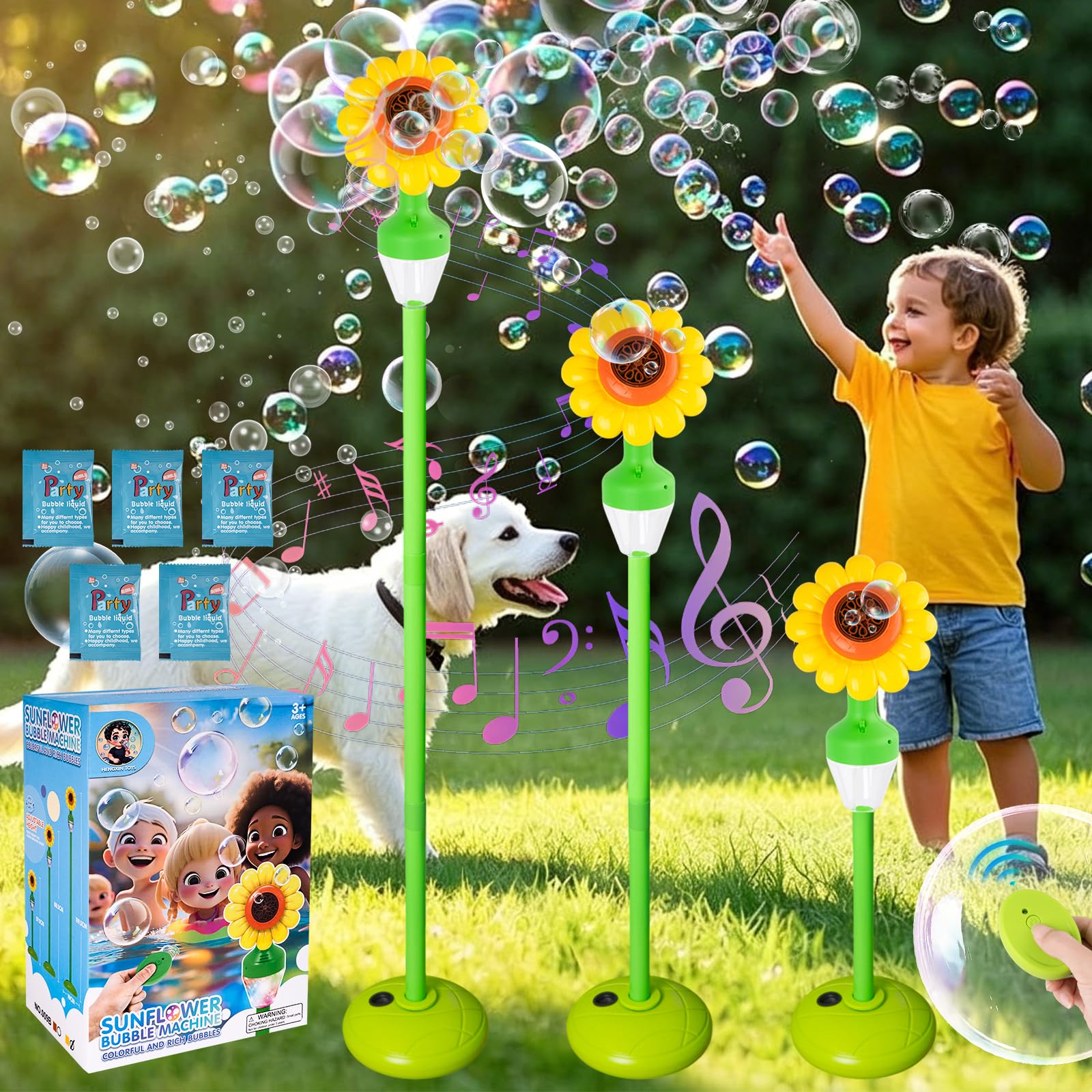 Macchina per Bolle Automatica, Macchina per Bolle di Sapone Ricaricabile con Luci e Musica per Bambini, All'Aperto, Giardino, Compleanno, Matrimonio, Festa, con Telecomando (Giallo)