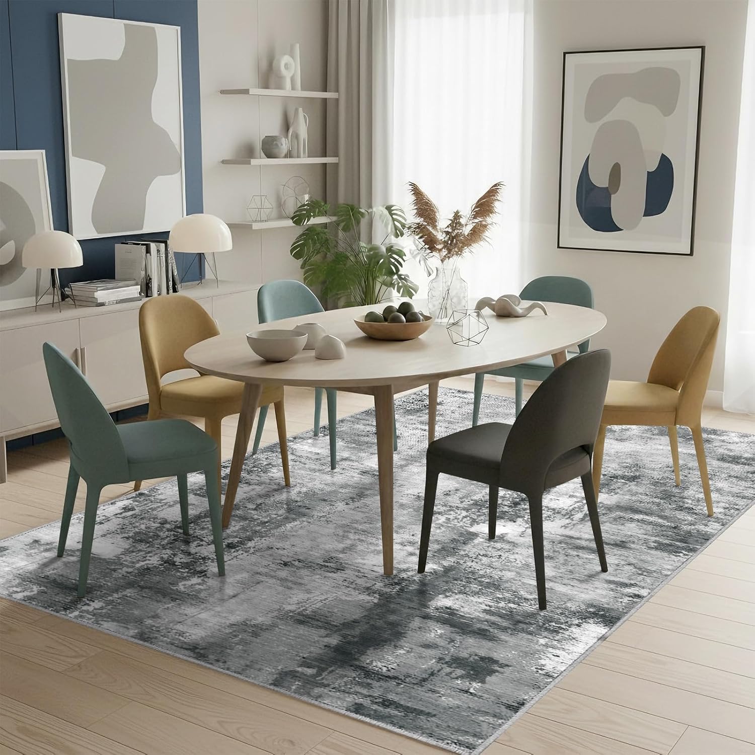 Rostyle Washable Area Rugs 8x10, Soft Entryway Carpets for Living Room and Bedroom, Non Slip Low Pile Stain Indoor Bedside Rug for Dining Room, Kids Room, Nursery, Home, Office