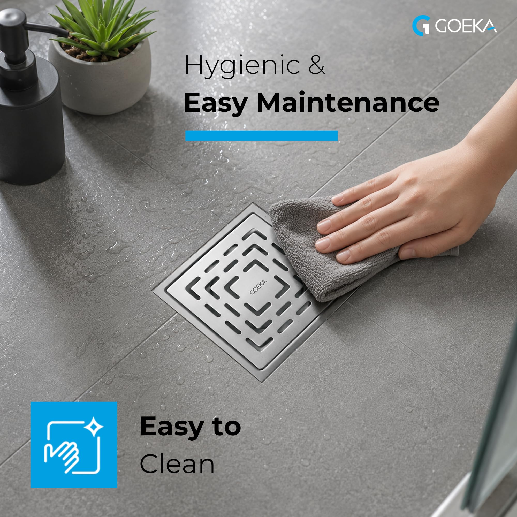 GOEKA® Sapphire Square Flat Cut Floor Drain | 304-Grade Stainless Steel Waste Water Drain Channel with Anti-Cockroach Trap | 6 x 6 Inches Bathroom, Kitchen & Balcony Jali 4