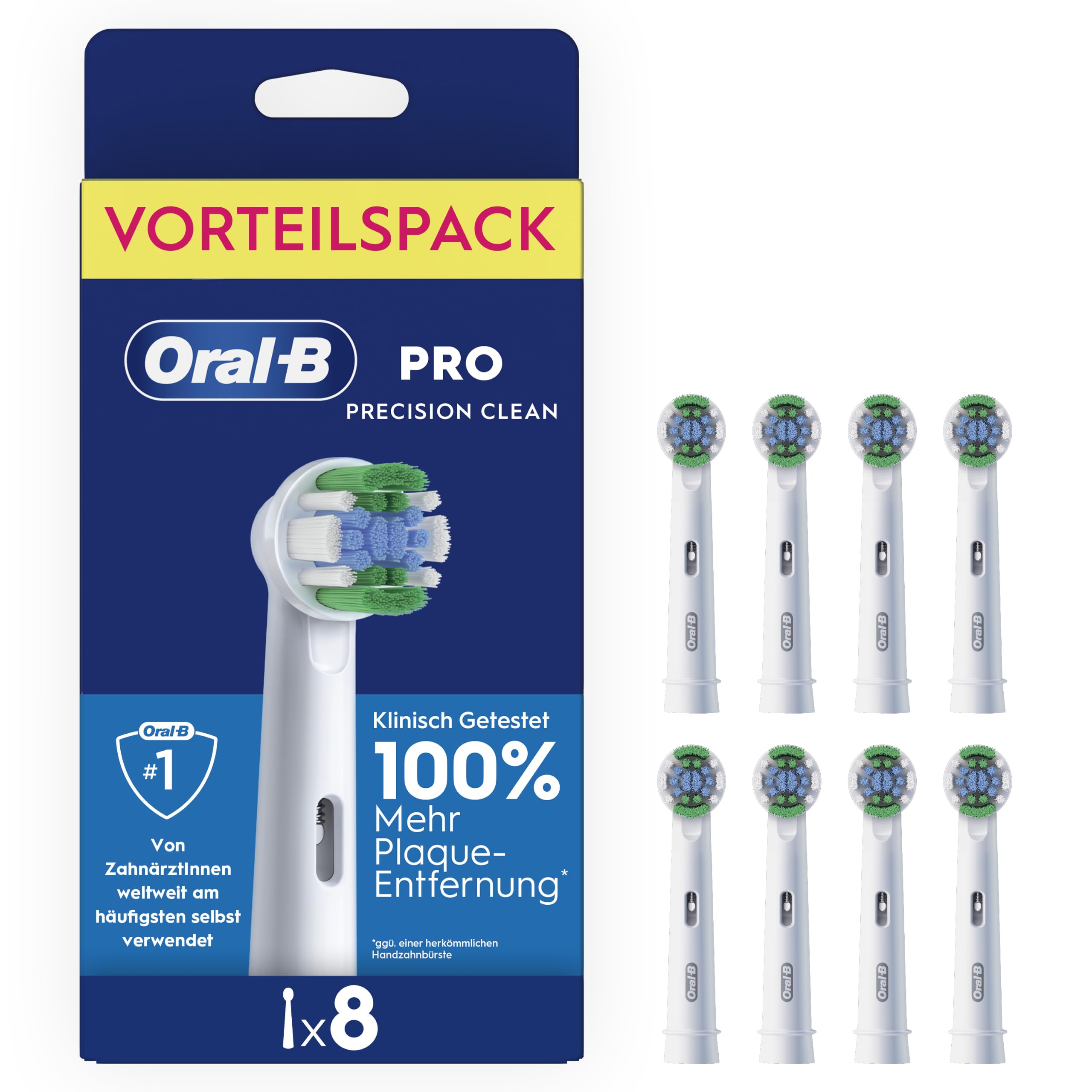 Oral-B Aufsteckbürsten PRO Precision Clean, Weiß, 8 Stück | Original Zahnbürstenaufsatz für Elektrische Zahnbürste, Zahnreinigung für Täglich Frischen Atem