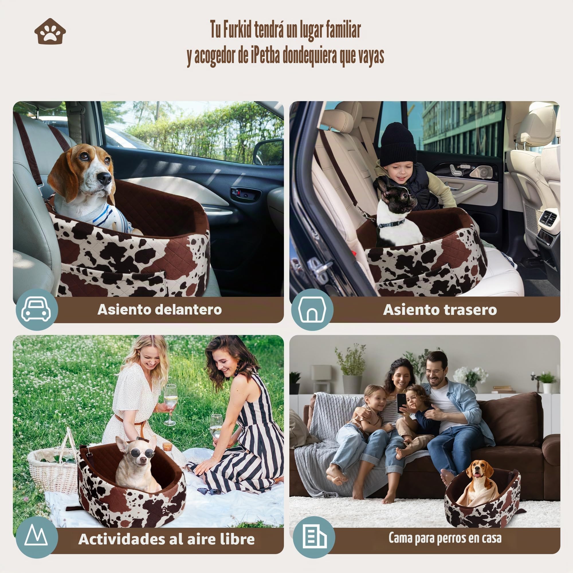 Asiento Perro Coche para Perros Pequeños y Medianos Transportin Cama de Viaje para Mascotas, Delantero o Posterior, hasta 15 kg