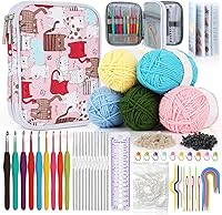 Vista 12 de Katech - Kit de ganchos de ganchillo con estuche, juego de 85 piezas de ganchillo, ganchos ergonómicos para tejer, agujas de tejer, kits de hilo