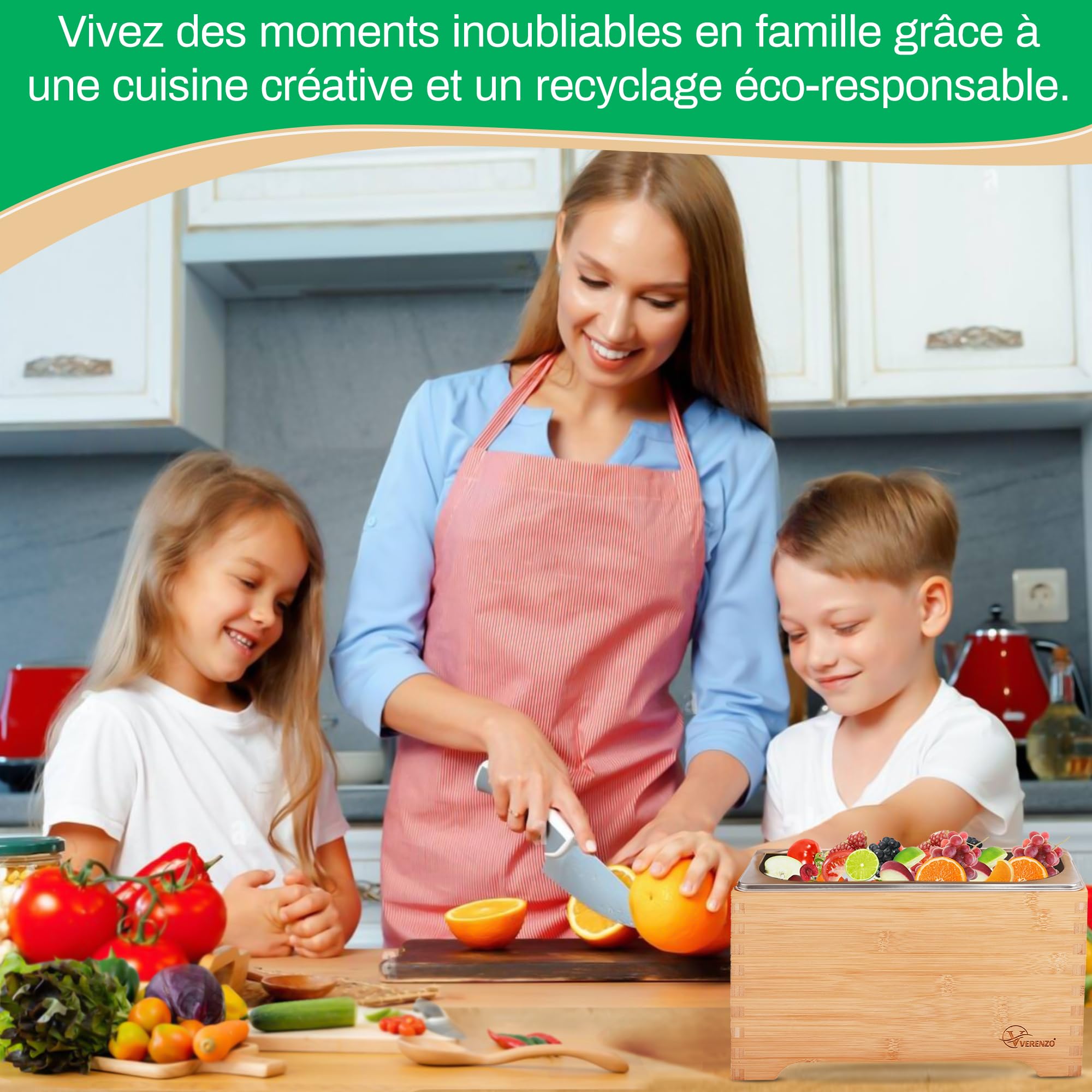 Poubelle Compost Cuisine Bio Hermétique Anti-Odeur & Filtre Charbon-Bac à Déchets et Recyclage Organique-Composteur Cuisine Pour Biodéchets-Bambou-Seau Alimentaire Bois-Poubelles à Compost-4L