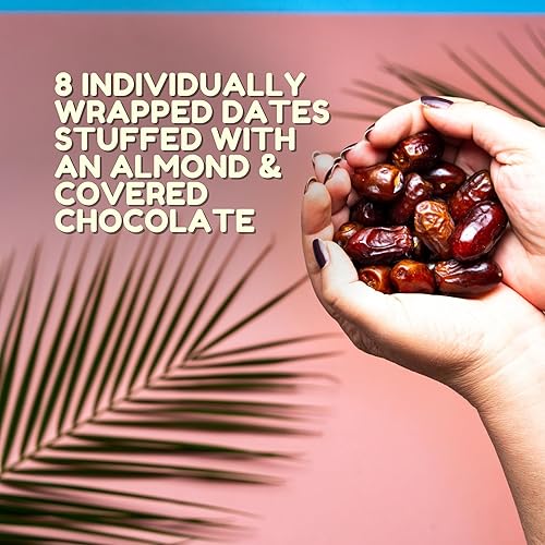 Miniatura 7 de Kitchen & Love Surtido de dátiles rellenos de almendras cubiertas de chocolate en una práctica bolsa resellable, 8 piezas envueltas individualmente,