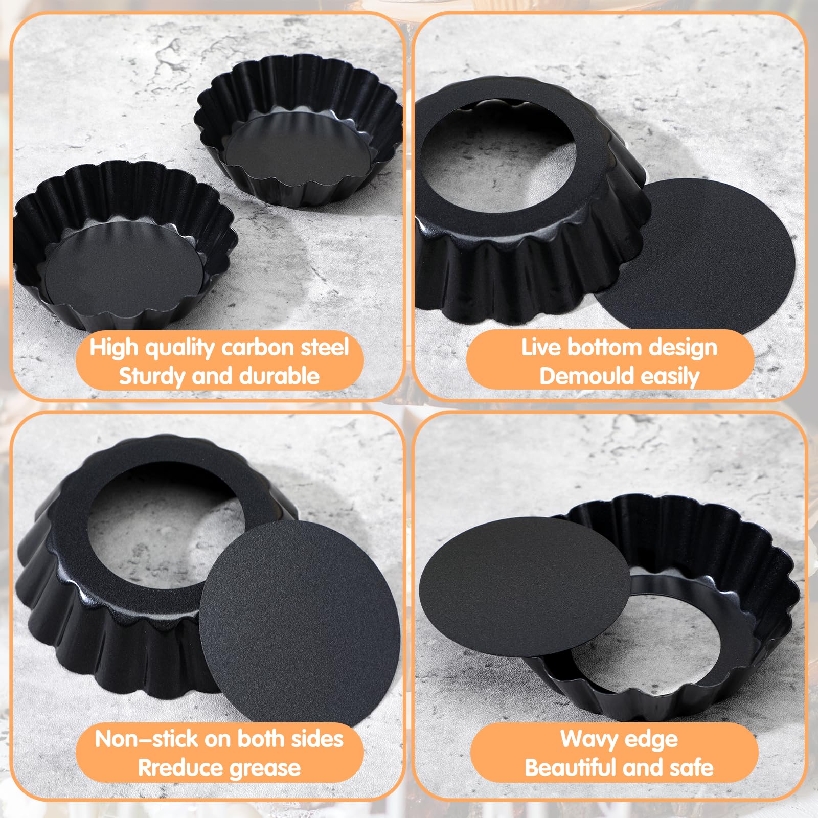Mini-Kuchenformen mit abnehmbarem Boden, rund, antihaftbeschichtet, Quicheform, Backgeschirr, Ei, Tarte-Formen, geriffelte Seite, kleine Quichepfannen, Stahl, Mini-Kuchenformen für Kuchen, Mousse