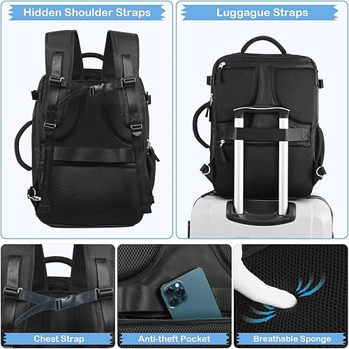 Miniatura 78 de Hanples Mochila de viaje, mochila para laptop, mochila de mano para escuela y senderismo, Negro -, Mochilas de viaje Negro -,Beige,Gris,gris