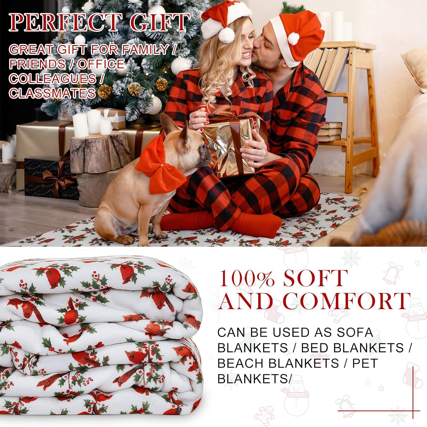 Tranqun 10 Pcs Spring Flannel Cardinal Bird Throw Blankets, 50" x 60" Winter Cardinal Bird Fleece Blanket Bulk for Women, Blue Xmas Sofa Fuzzy Blanket for Cozy Sofa Couch Spring Office Gift Decor - Image 6