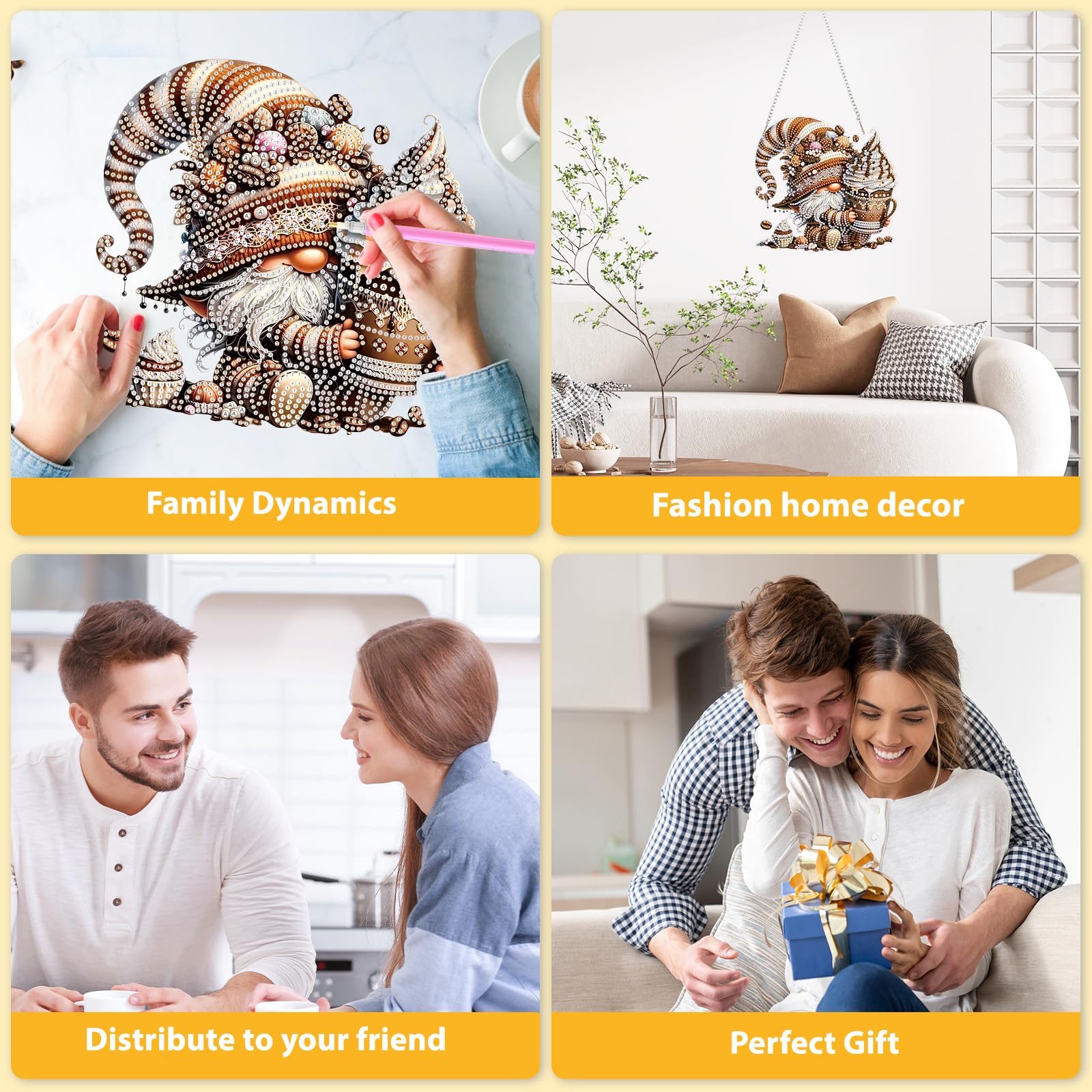 Kit Diamond Painting Pendente Halloween – Gnomo Con Catena, Per Adulti E Bambini, Con Tela E Diamanti